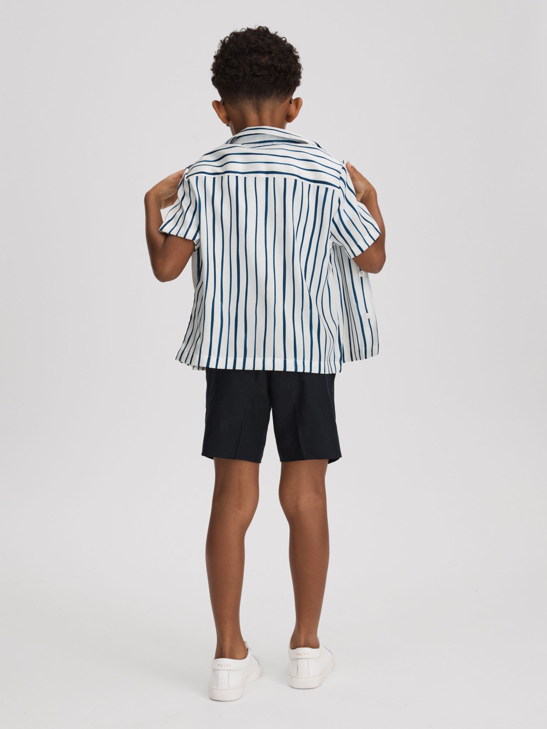 9-13 yrs Striped Cuban Collar Shirt in White/Blue - Image 1 of 4