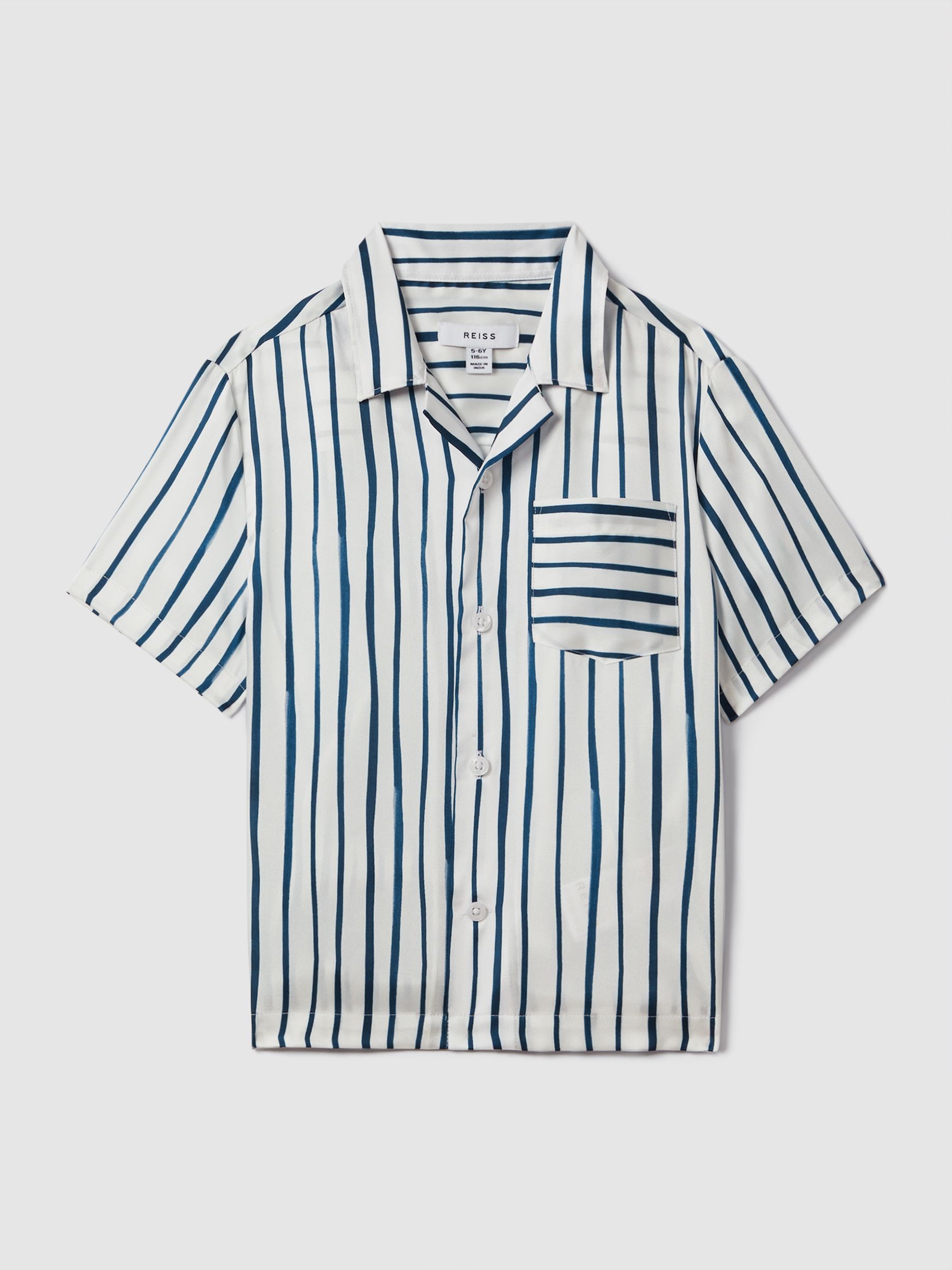 9-13 yrs Striped Cuban Collar Shirt in White/Blue - Image 2 of 4