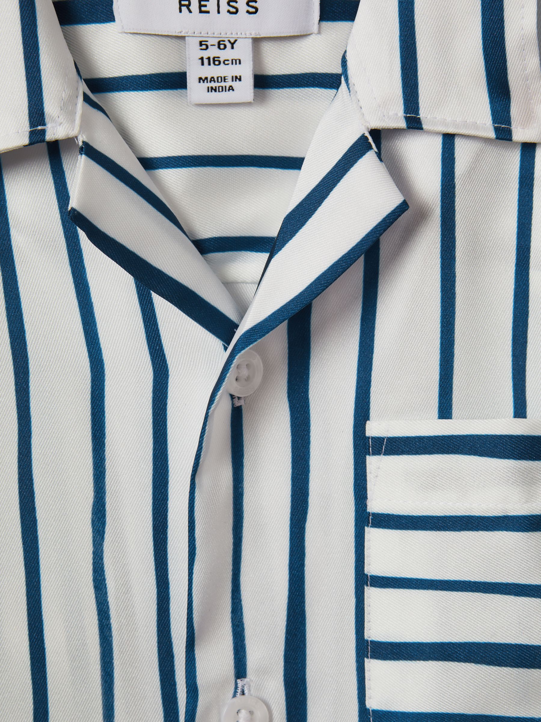 9-13 yrs Striped Cuban Collar Shirt in White/Blue - Image 4 of 4