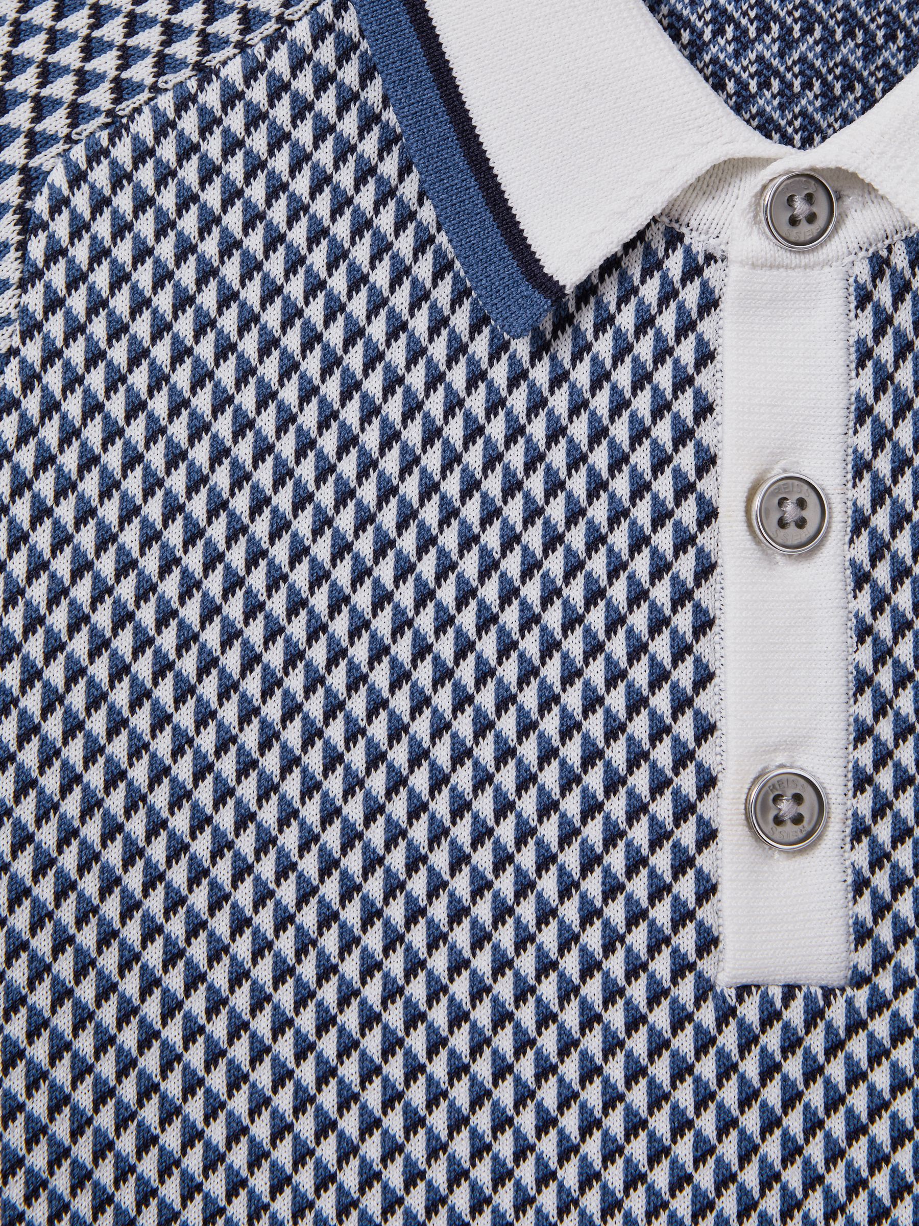 Teen Geometric Design Knitted Polo Shirt in Blue - Image 4 of 4