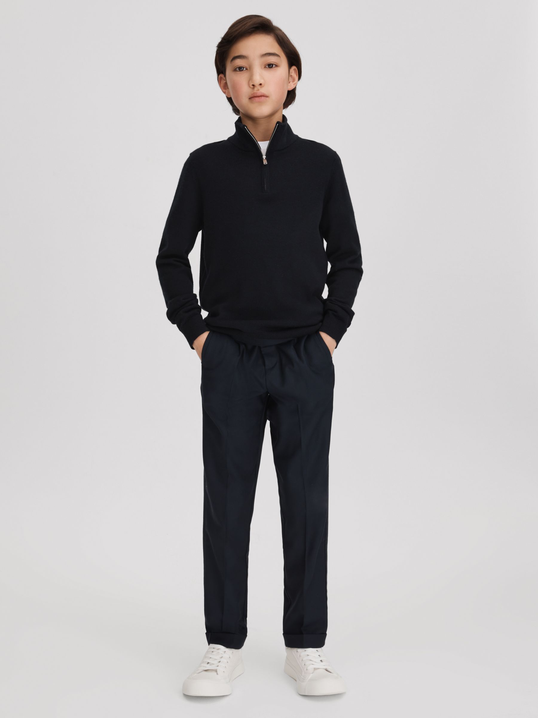 9-13 yrs Wool Half-Zip Funnel Neck Jumper in Navy - Image 3 of 4