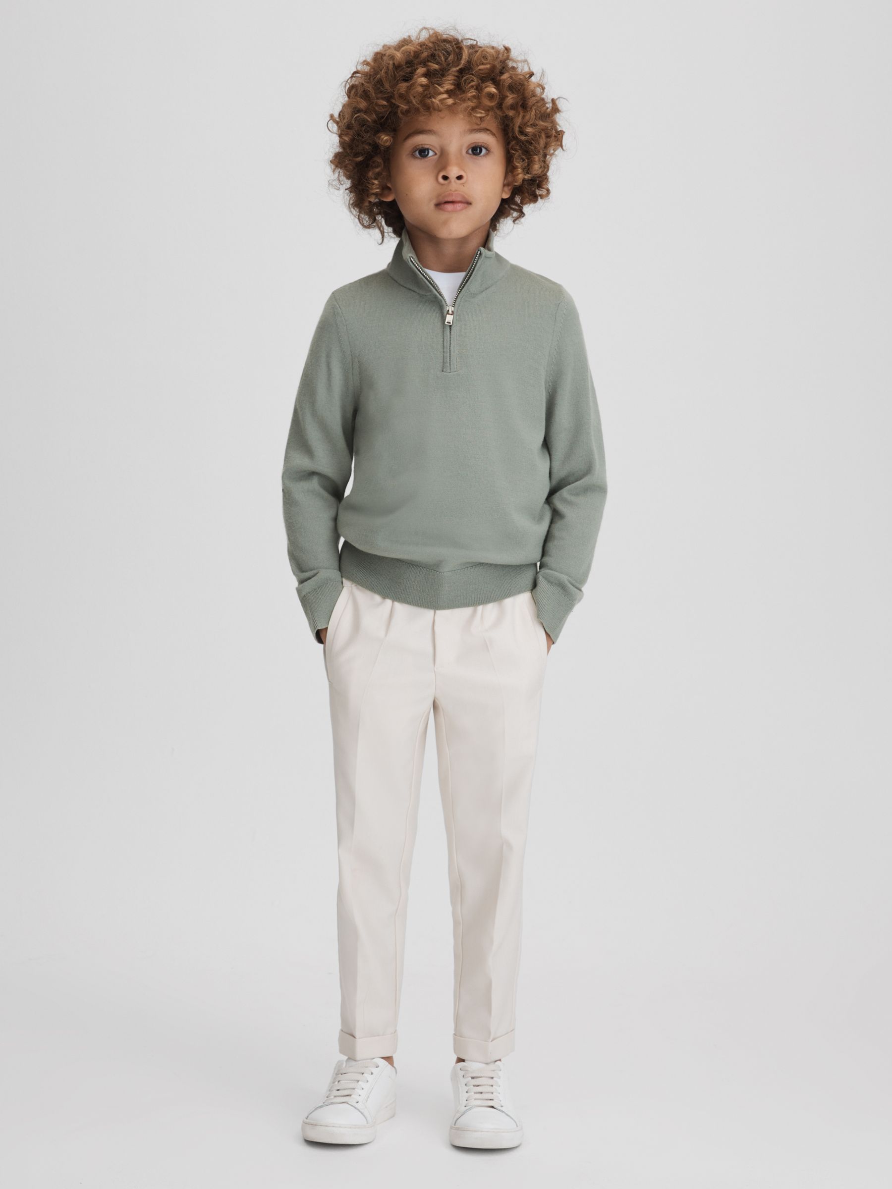 9-13 yrs Wool Half-Zip Funnel Neck Jumper in Pistachio - Image 3 of 6