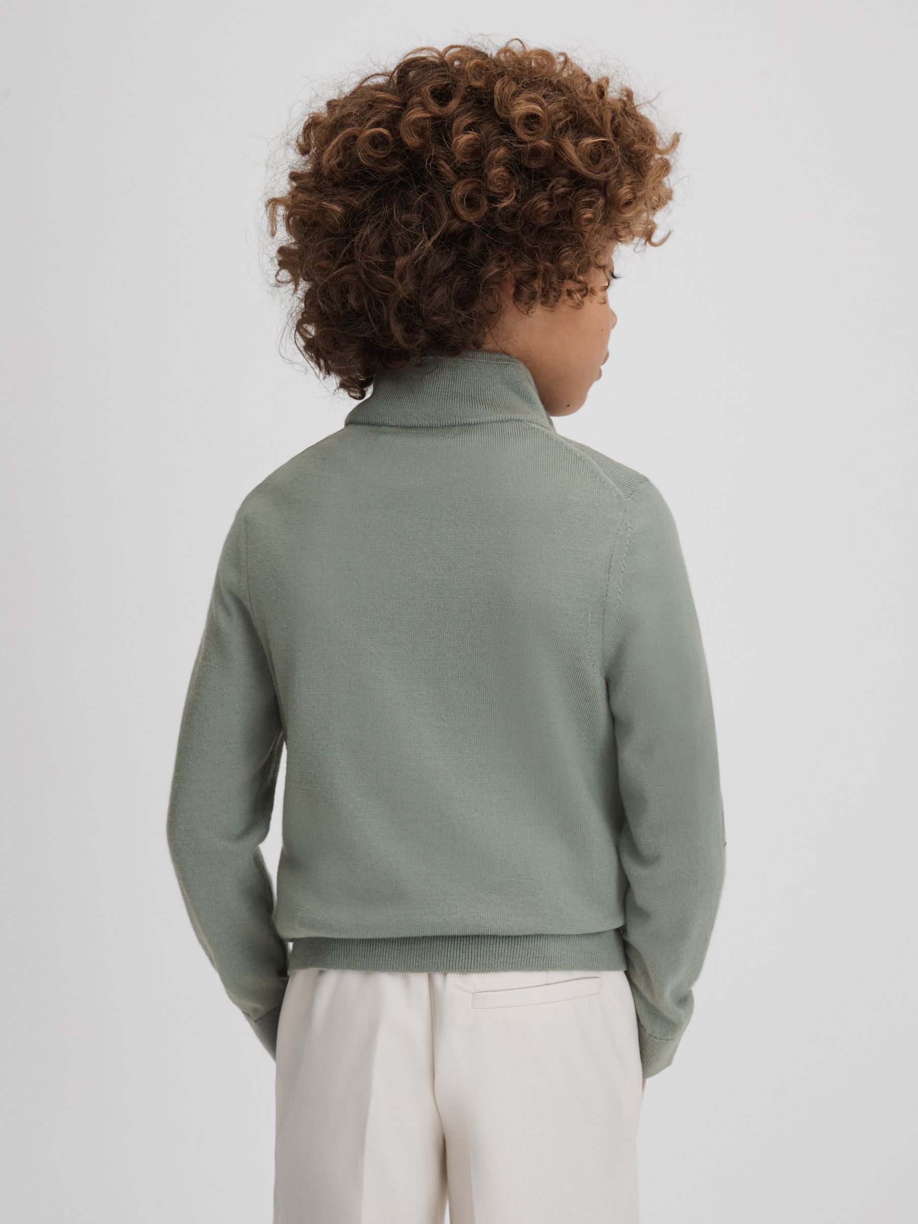 9-13 yrs Wool Half-Zip Funnel Neck Jumper in Pistachio - Image 5 of 6