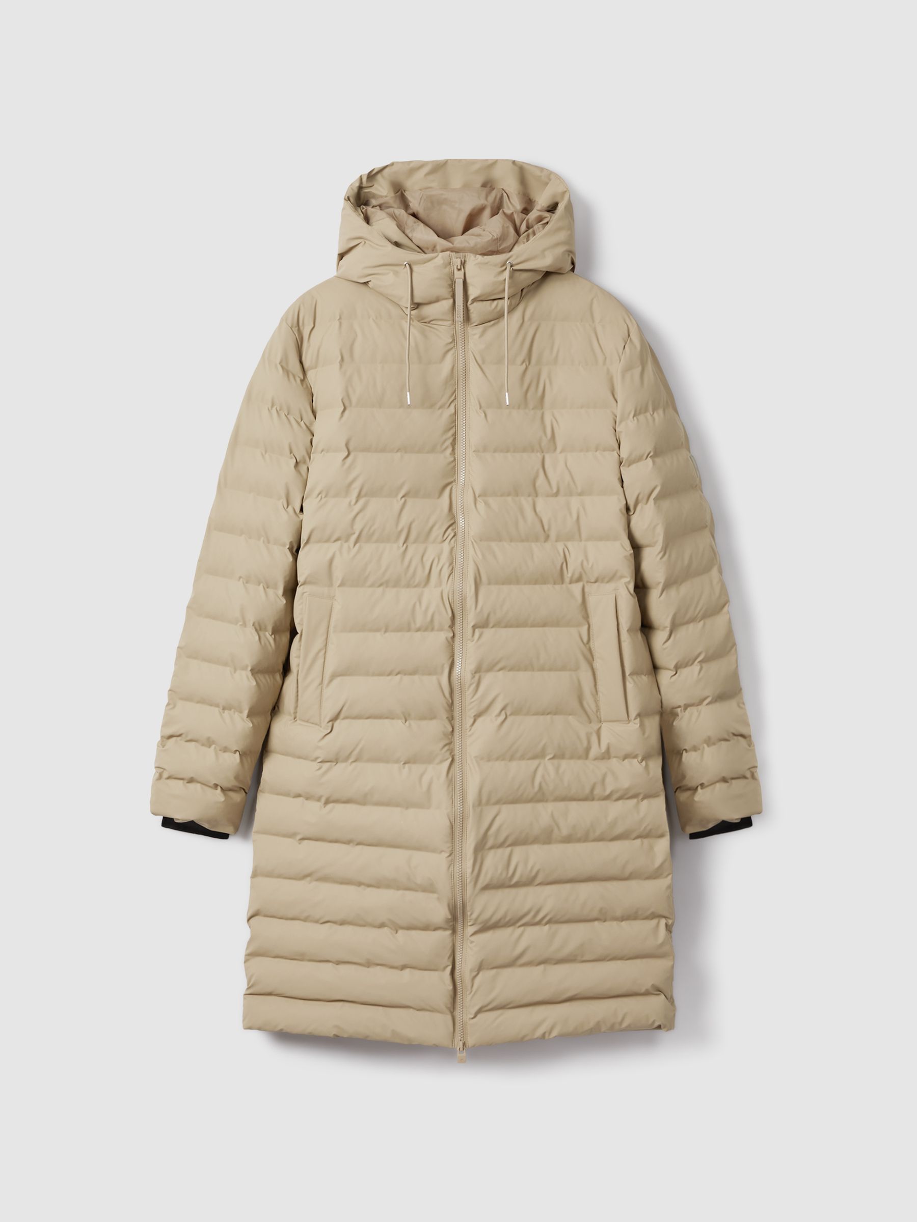 Rains Long Waterproof Puffer Jacket in Sand - Image 2 of 6
