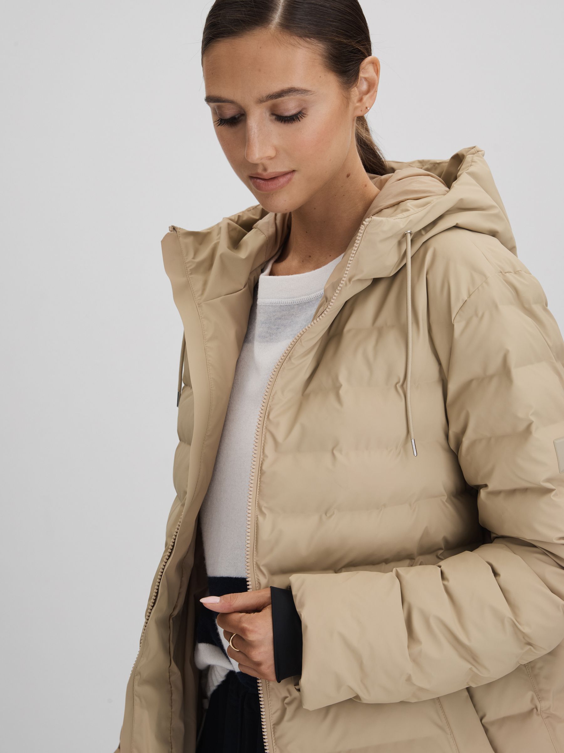 Rains Long Waterproof Puffer Jacket in Sand - image 4