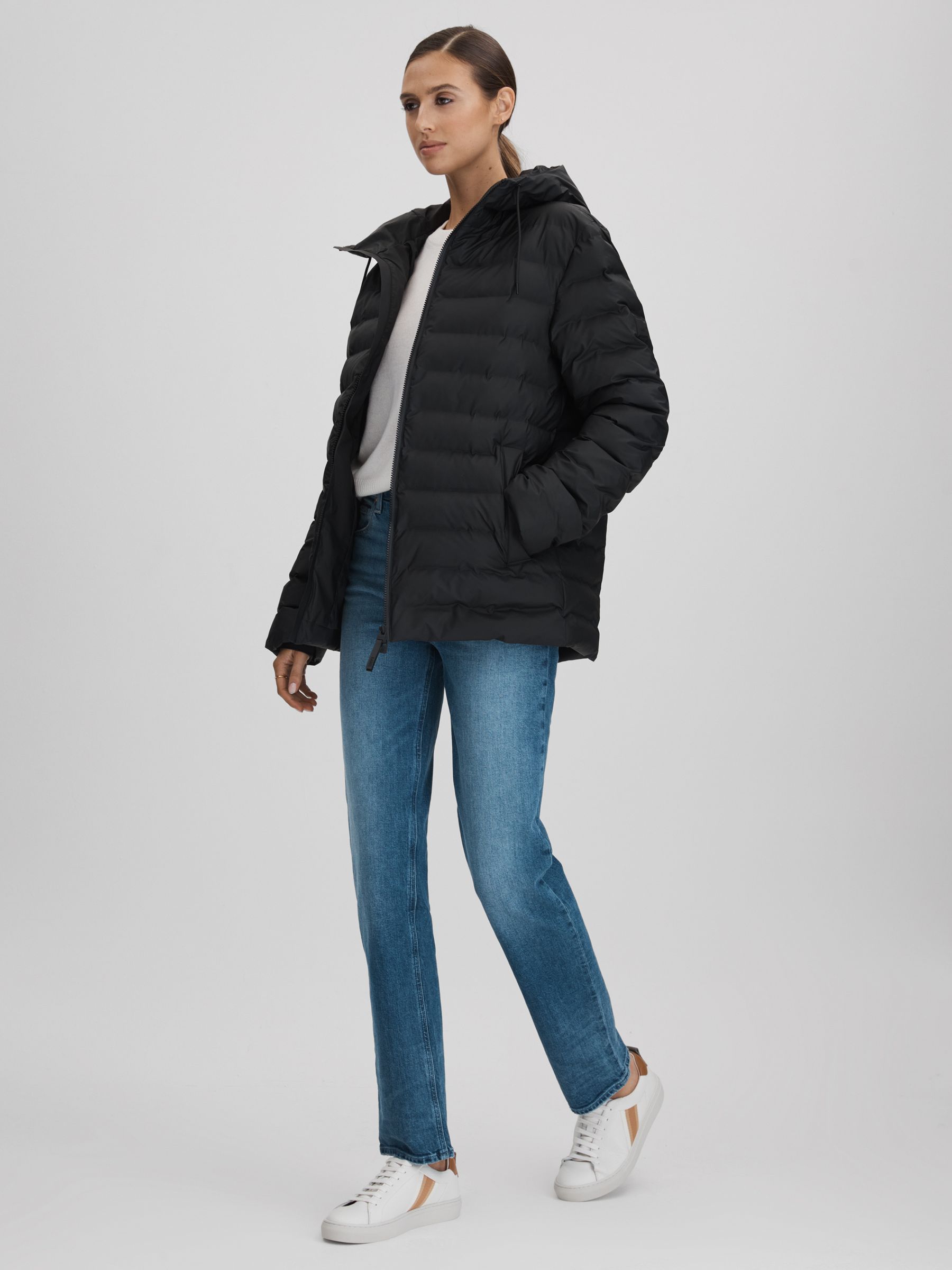 Rains Hooded Puffer Jacket in Black - Image 3 of 10