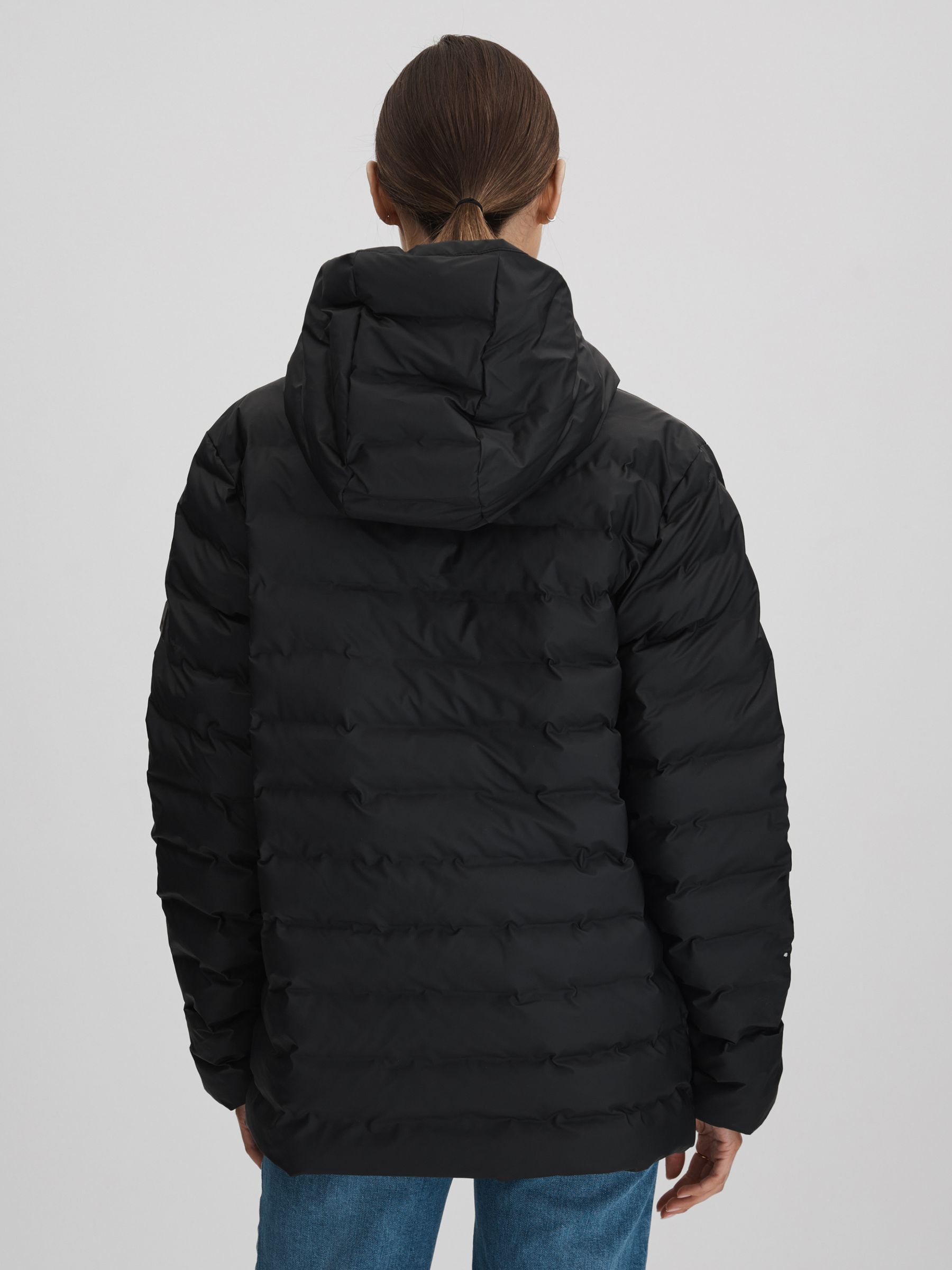 Rains Hooded Puffer Jacket in Black - Image 4 of 10