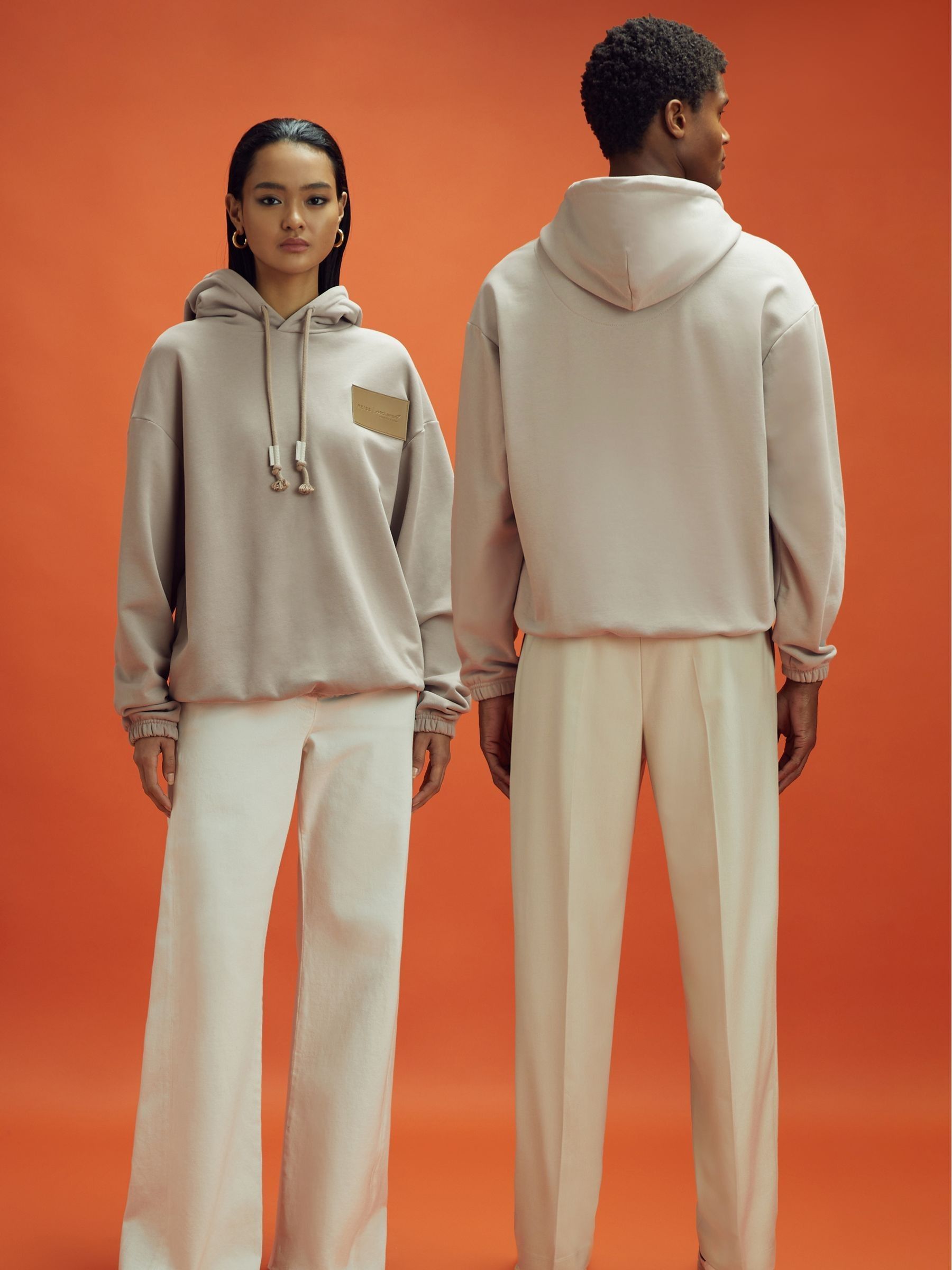 McLaren F1 Leather Patch Drawstring Hoodie in Taupe - Image 1 of 10