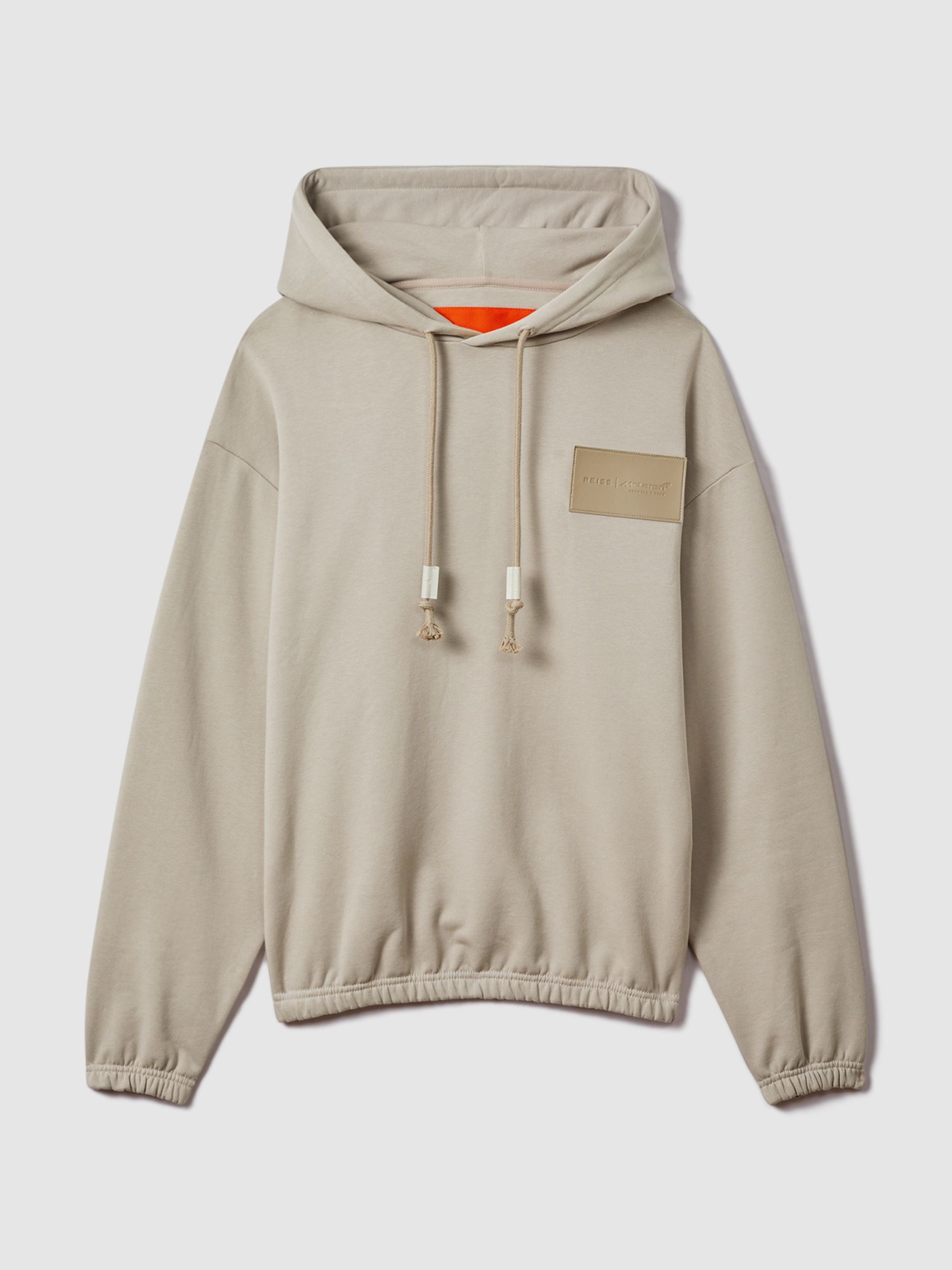 McLaren F1 Leather Patch Drawstring Hoodie in Taupe - Image 2 of 10