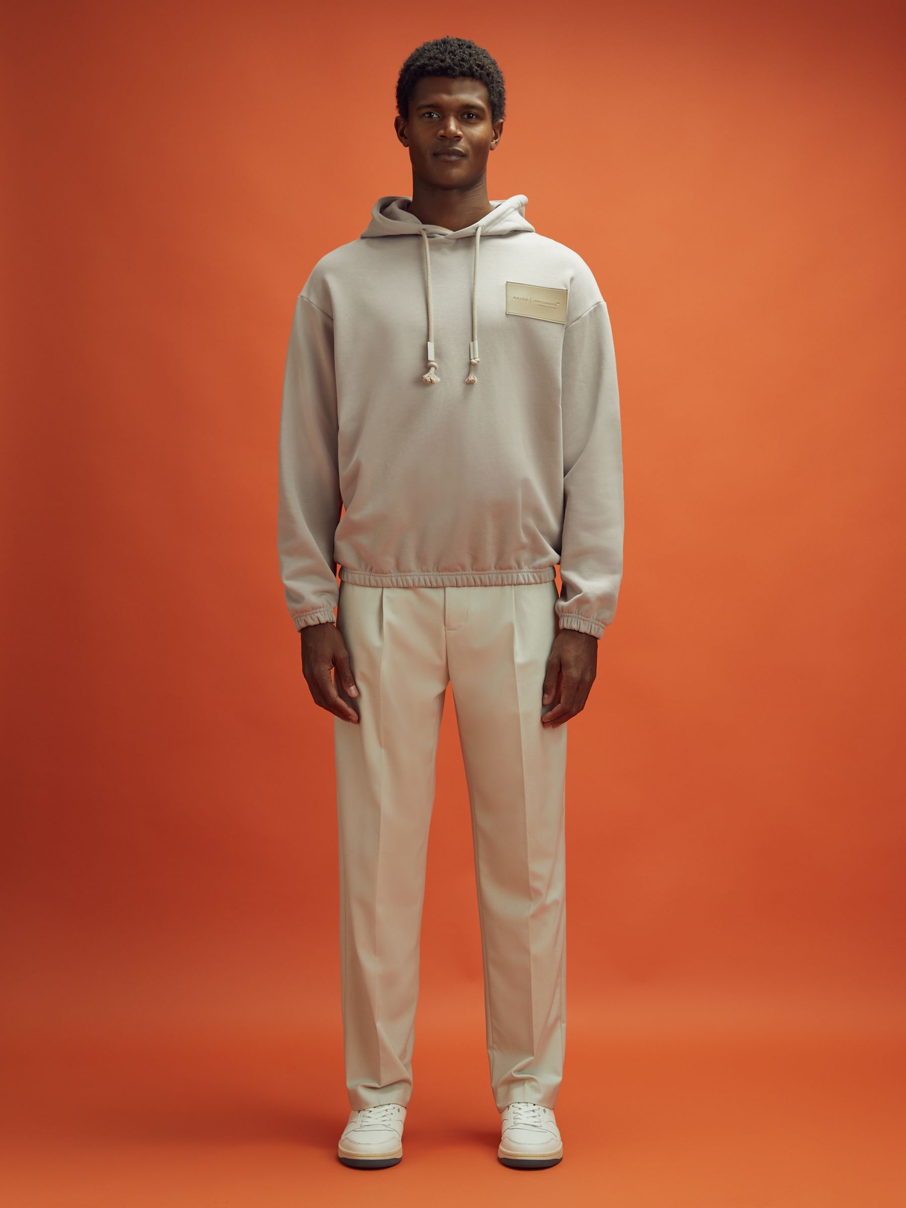 McLaren F1 Leather Patch Drawstring Hoodie in Taupe - Image 4 of 10