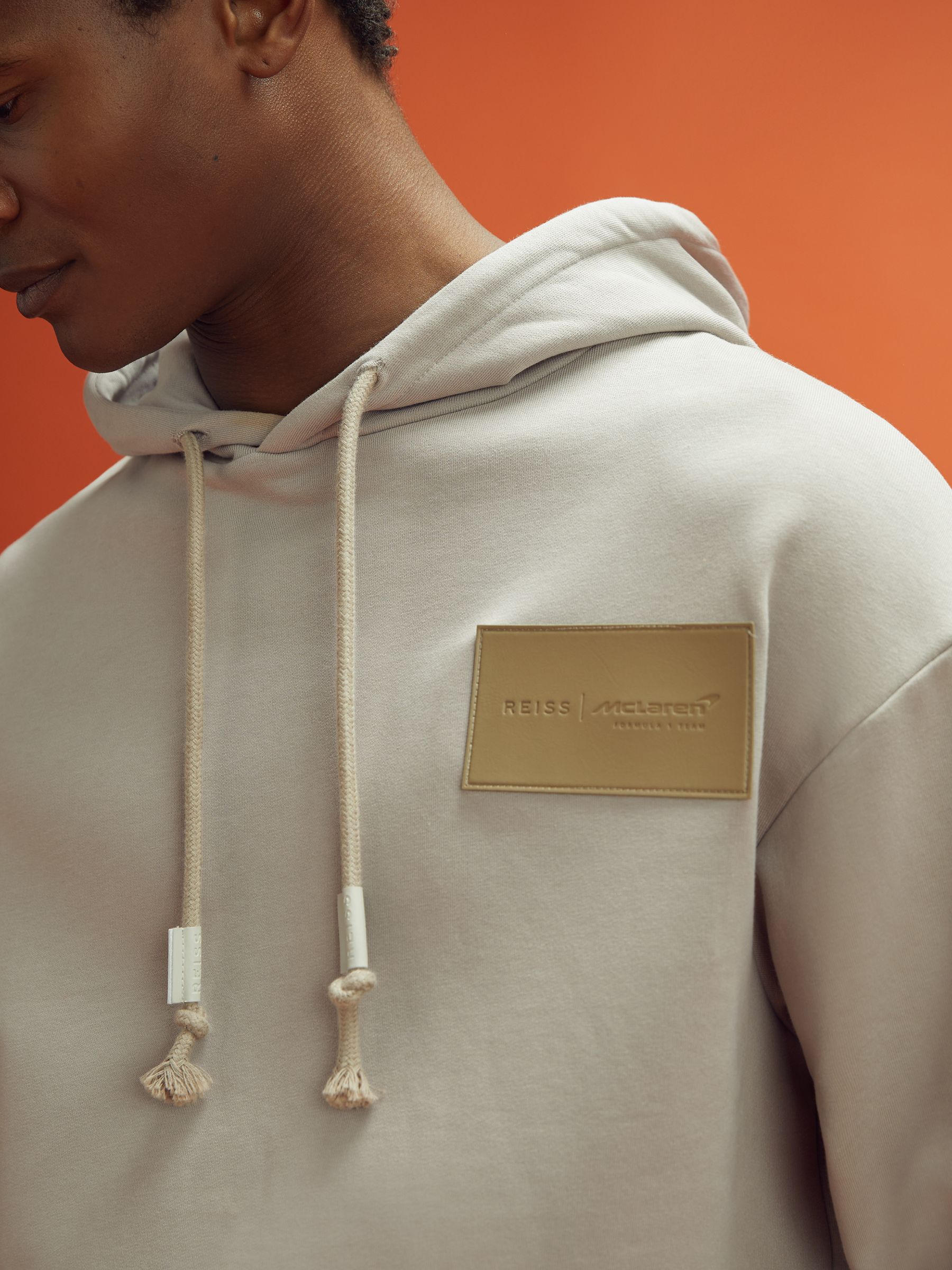 McLaren F1 Leather Patch Drawstring Hoodie in Taupe - Image 5 of 10