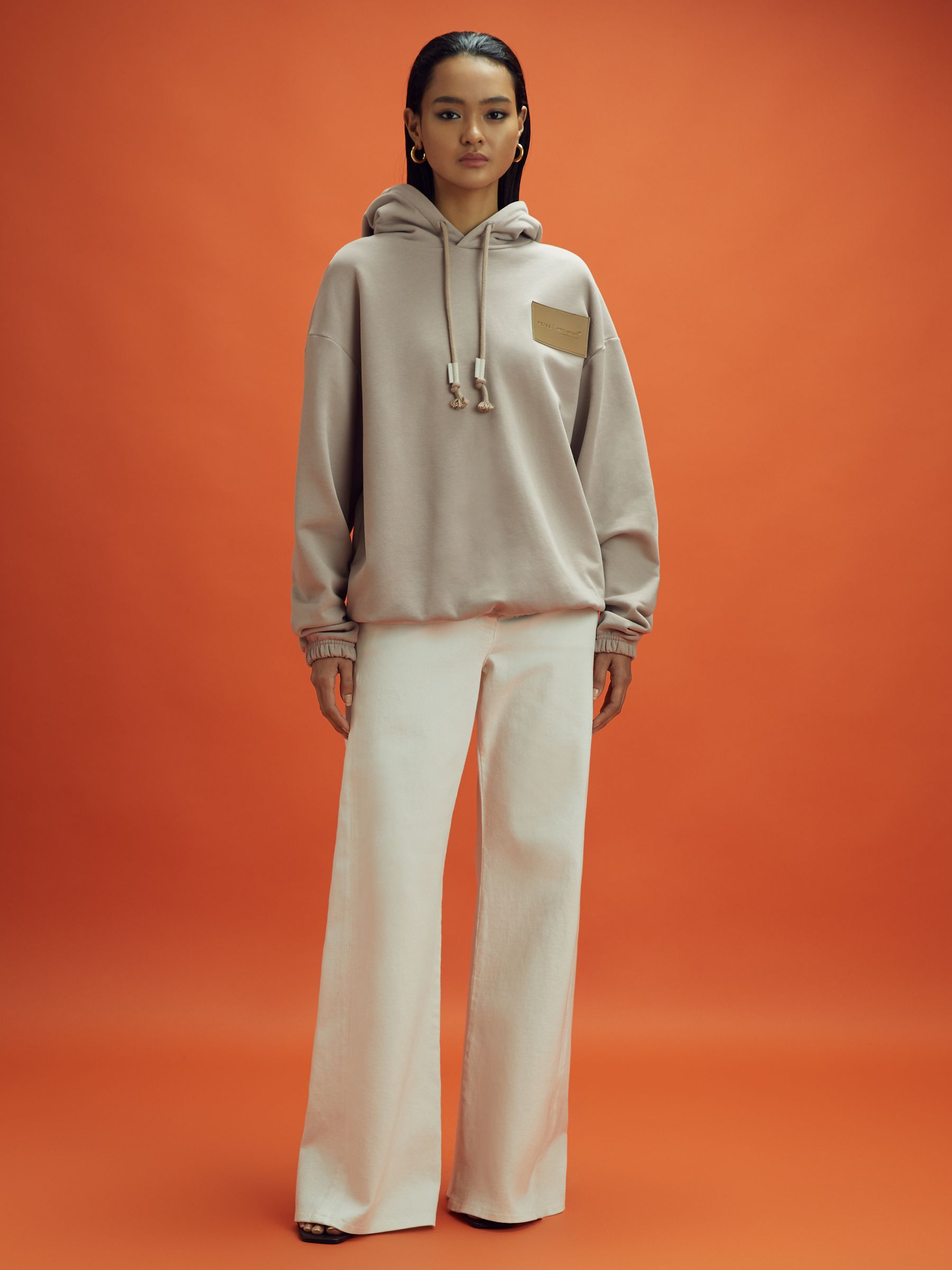 McLaren F1 Leather Patch Drawstring Hoodie in Taupe - Image 8 of 10