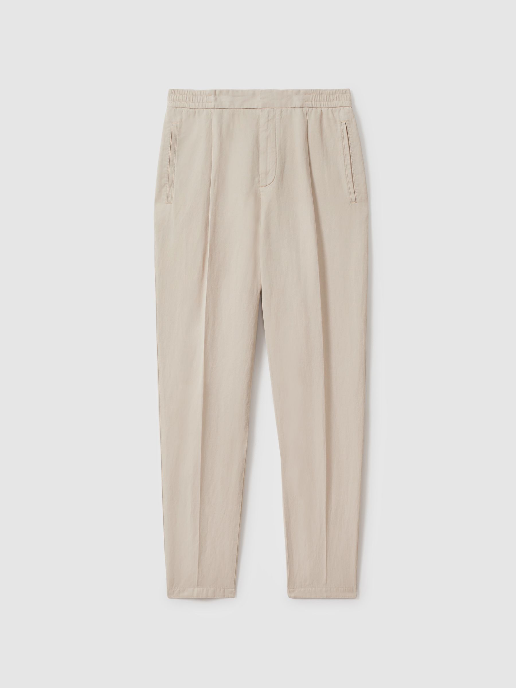 Relaxed Cotton/Linen Blend Elasticated Waist Trousers in Stone - Image 2 of 7