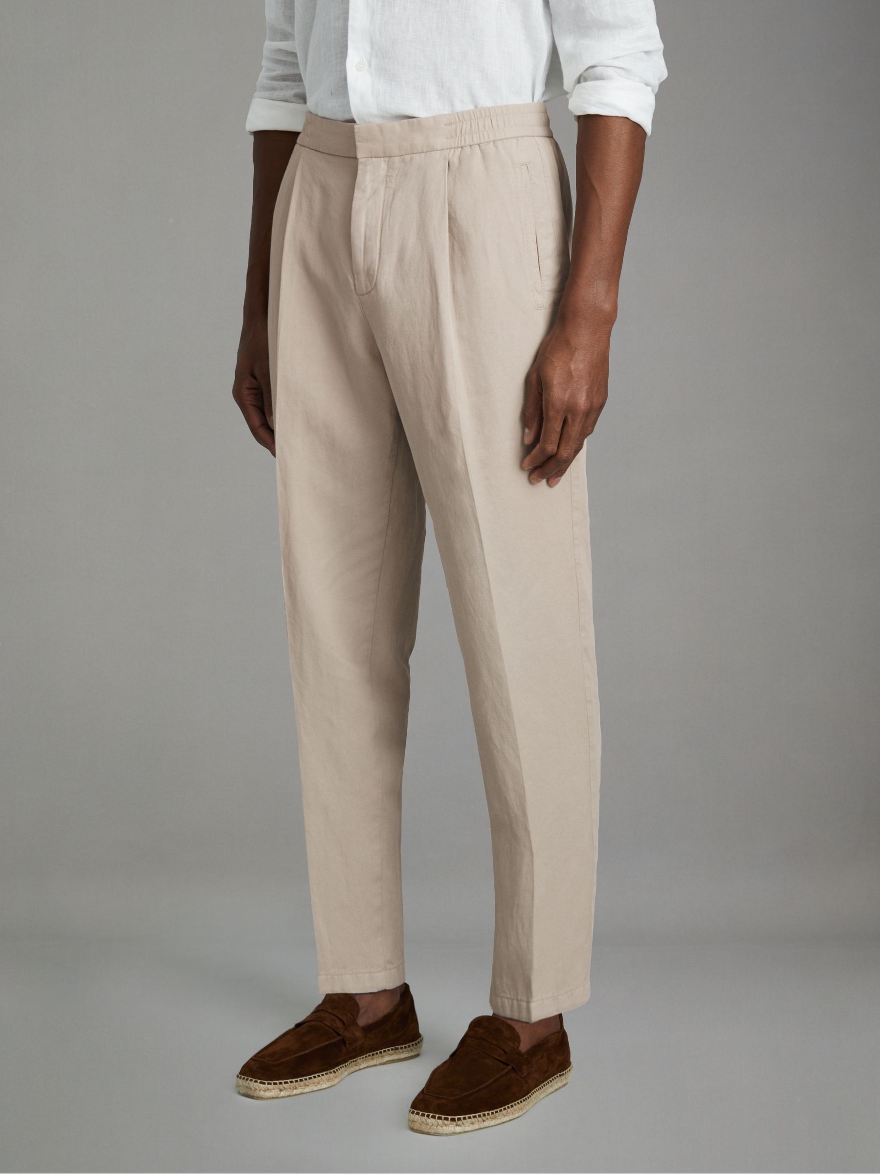Relaxed Cotton/Linen Blend Elasticated Waist Trousers in Stone - Image 3 of 7