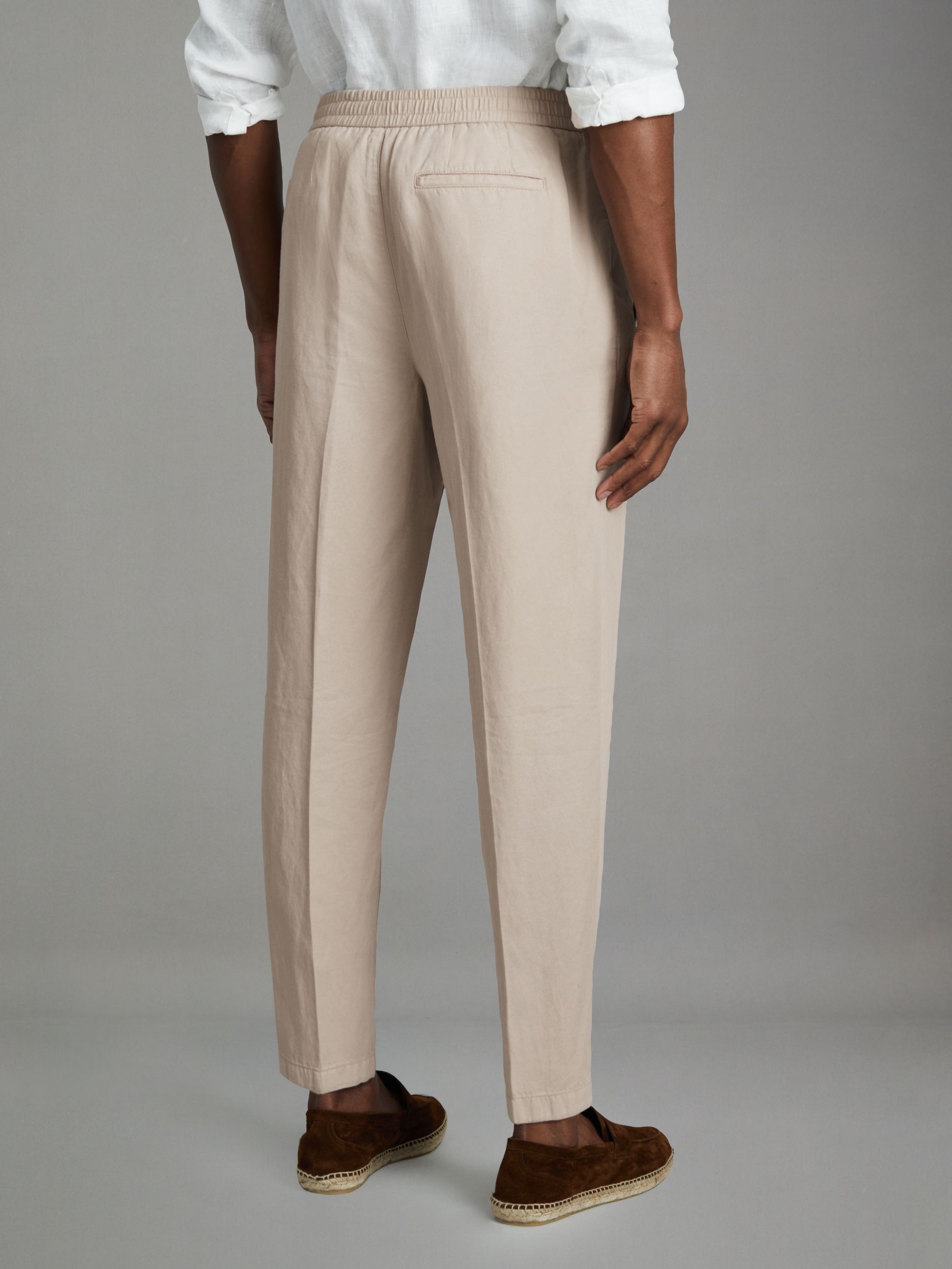 Relaxed Cotton/Linen Blend Elasticated Waist Trousers in Stone - Image 5 of 7