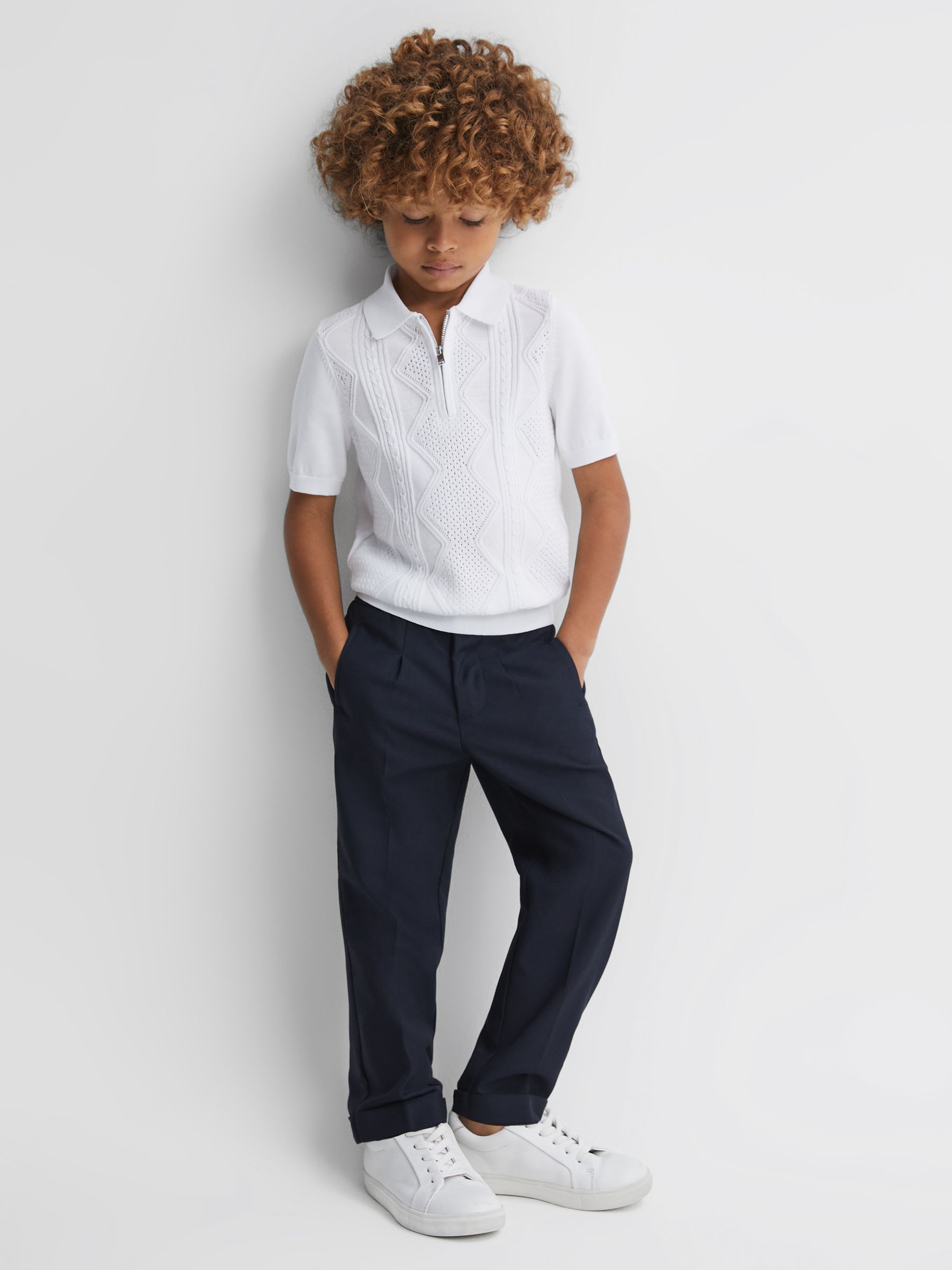 9-13 yrs Cotton Half-Zip Polo Shirt in White - Image 1 of 6