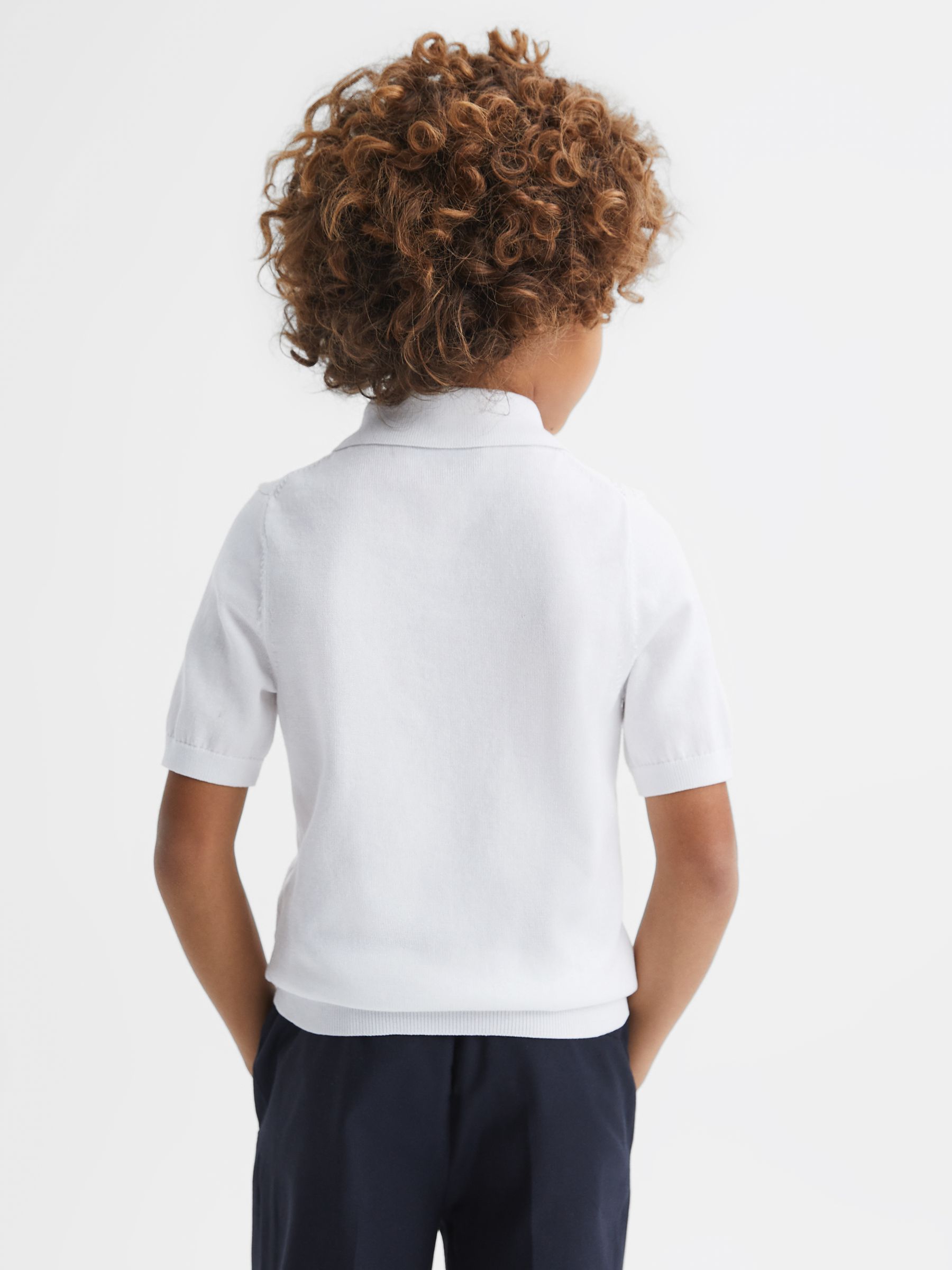 9-13 yrs Cotton Half-Zip Polo Shirt in White - Image 5 of 6