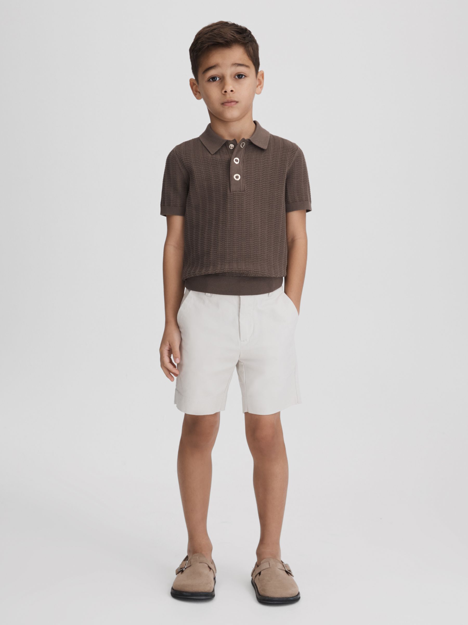 9-13 yrs Textured Modal Blend Polo Shirt in Pecan Brown - Image 4 of 7