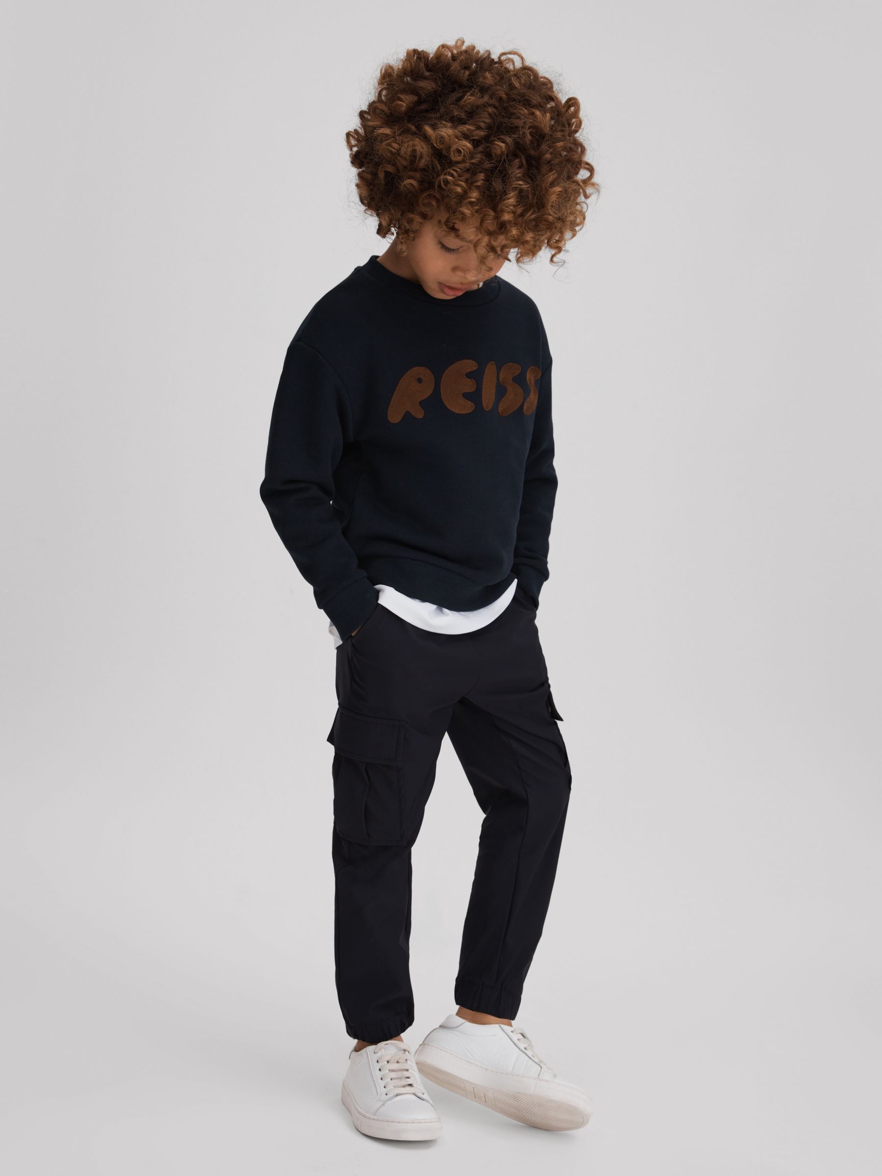 3-9 yrs Cotton Motif Crew Neck Sweatshirt in Navy - Image 3 of 4