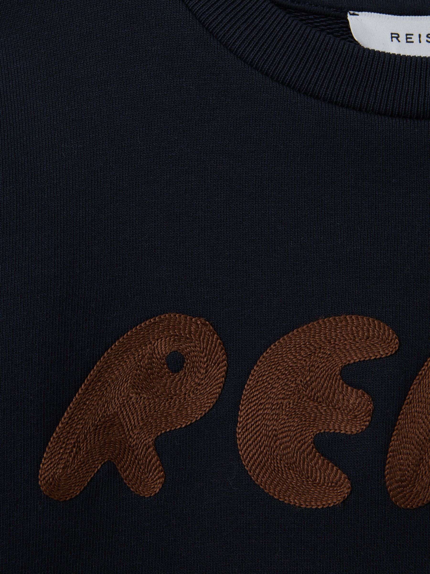 3-9 yrs Cotton Motif Crew Neck Sweatshirt in Navy - Image 4 of 4