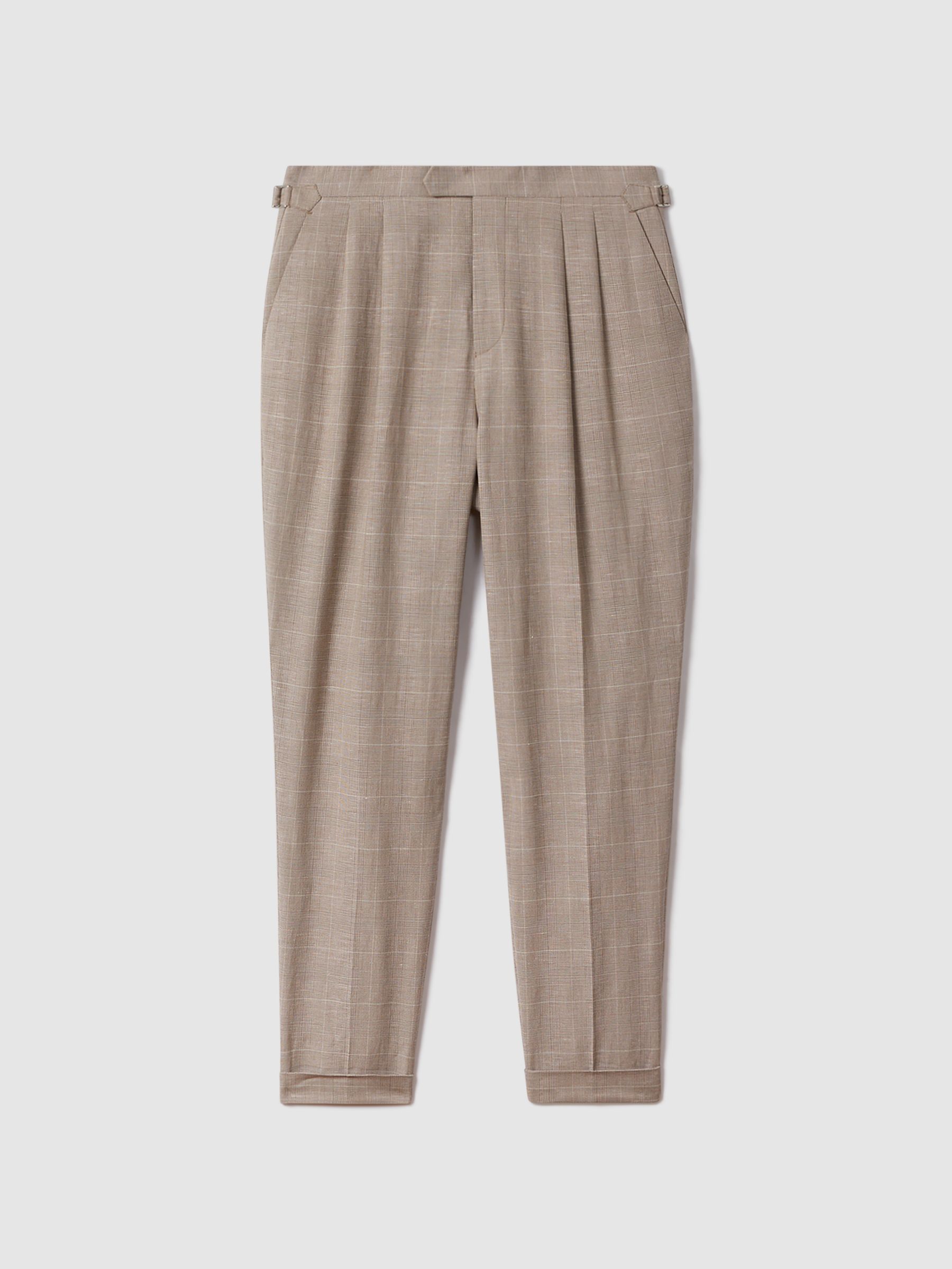 Reiss Slim Fit Check Adjuster Trousers with Turn-Ups in