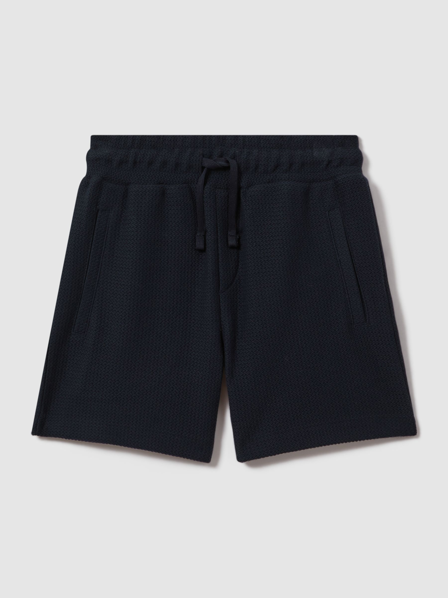 Junior Textured Cotton Drawstring Shorts in Navy - Image 1 of 3