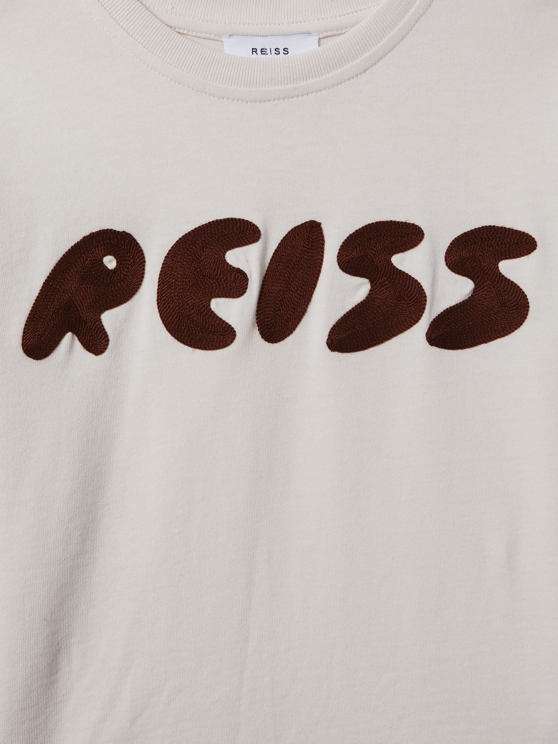 Senior Cotton Crew Neck Motif T-Shirt in Ecru - Image 6 of 6