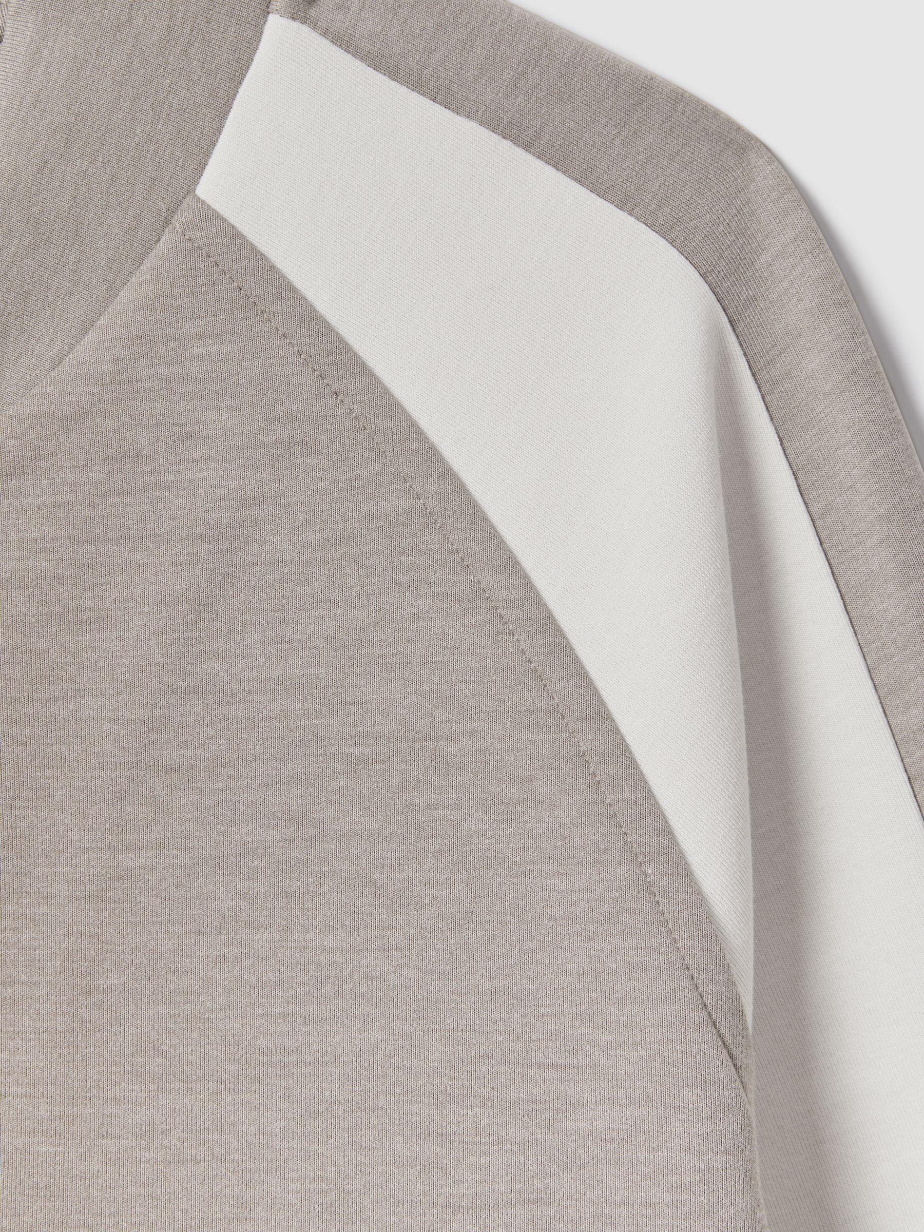 Colourblock Jersey Bomber Jacket in Taupe/White - Image 6 of 6