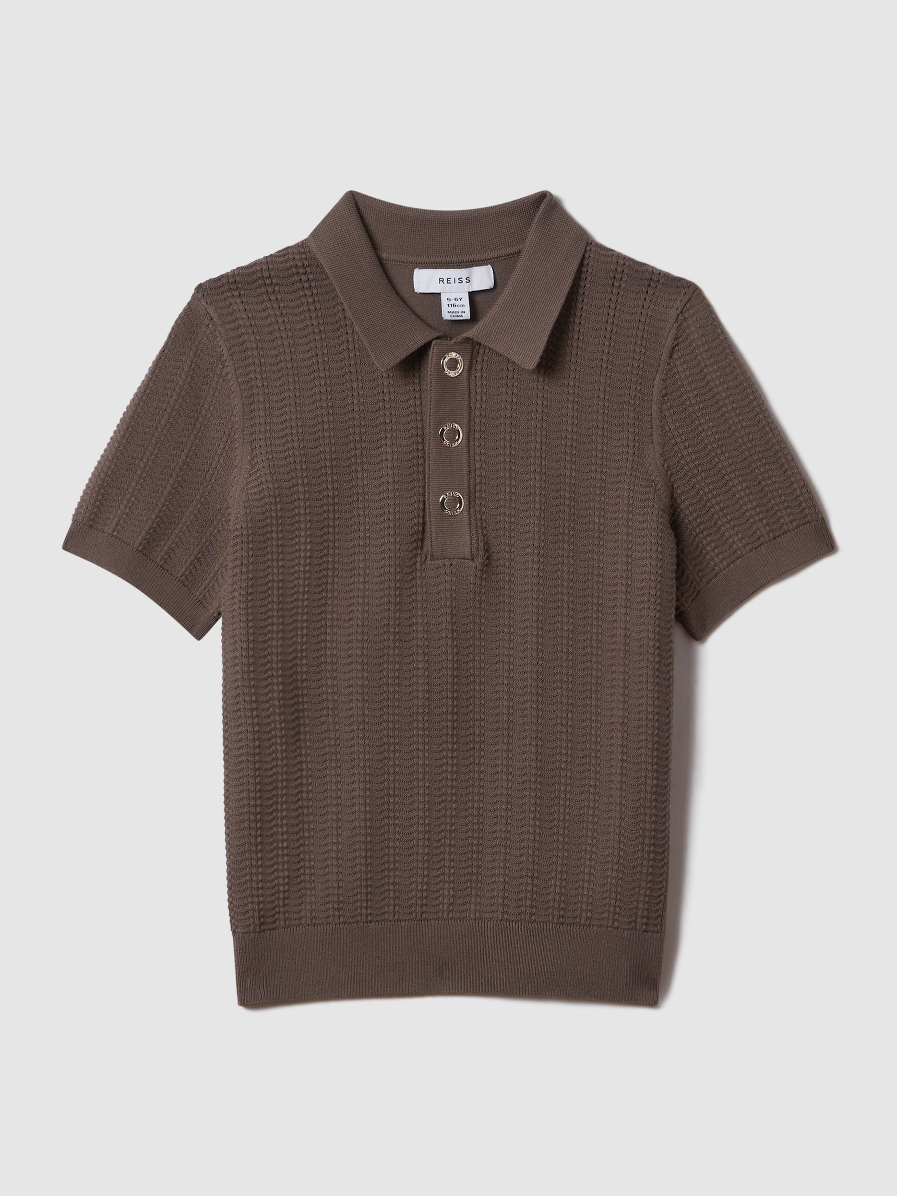 3-9 yrs Textured Modal Blend Polo Shirt in Pecan Brown - Image 2 of 7