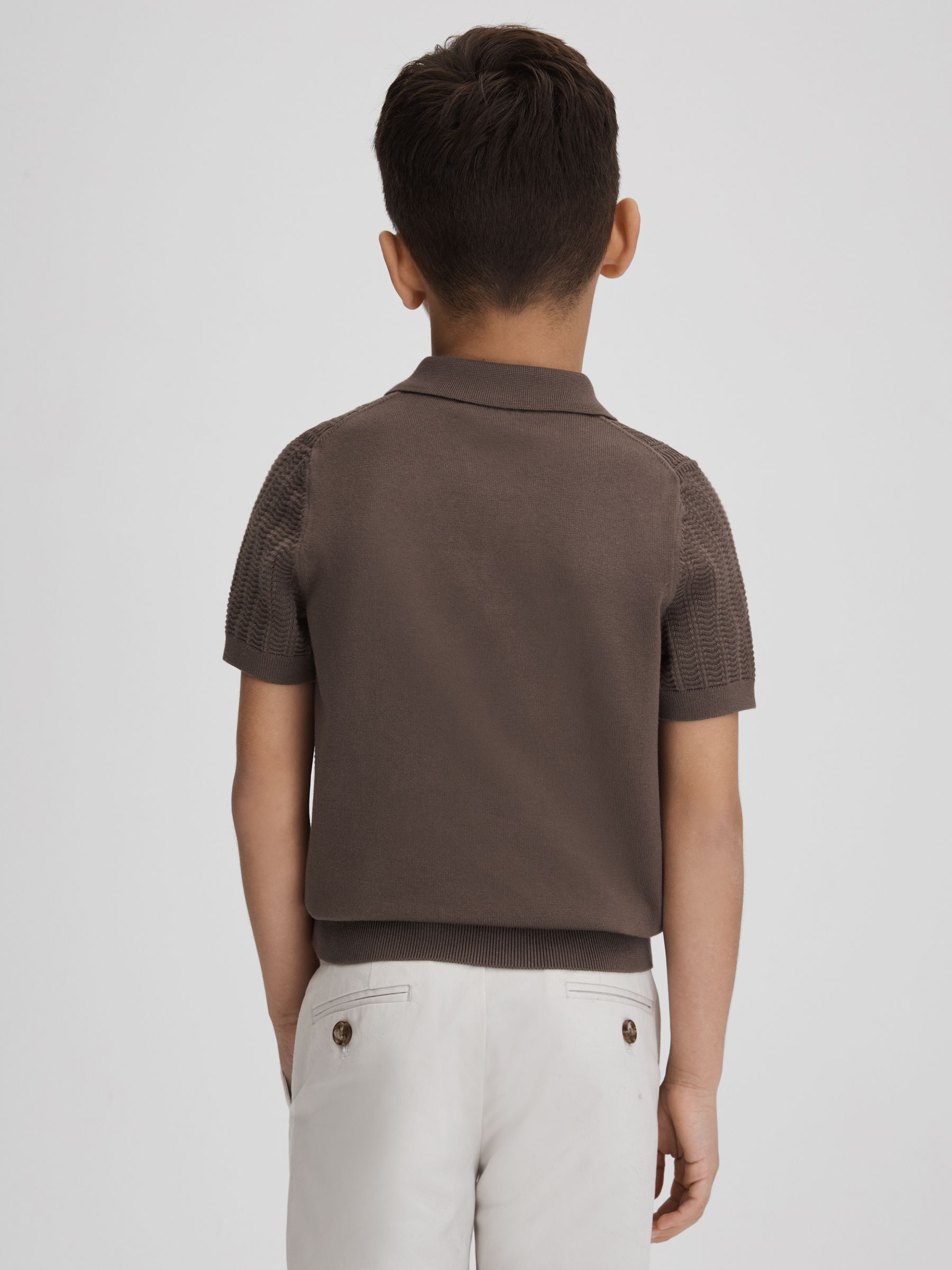 3-9 yrs Textured Modal Blend Polo Shirt in Pecan Brown - Image 5 of 7
