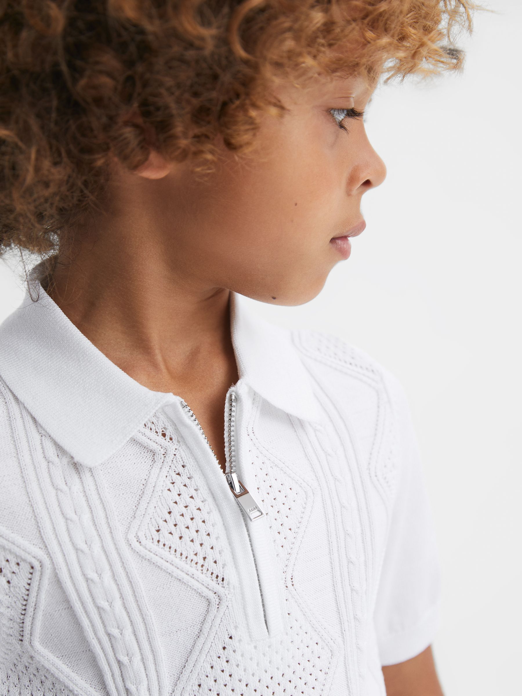 3-9 yrs Cotton Half-Zip Polo Shirt in White - Image 3 of 5