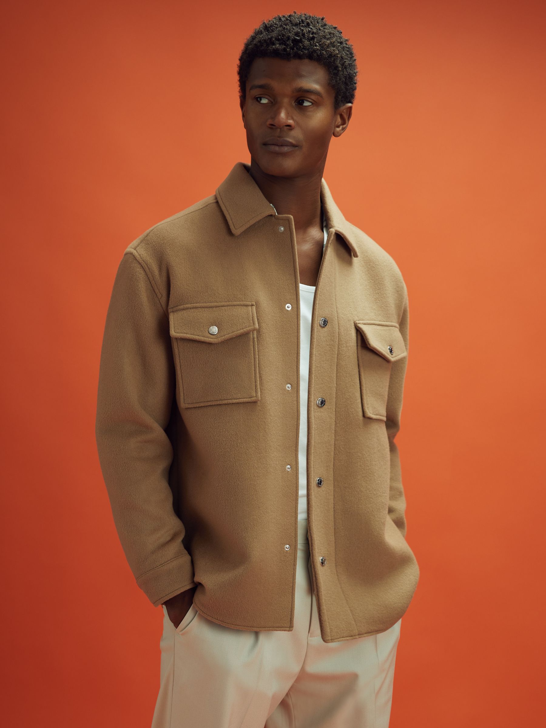 McLaren F1 Wool Blend Twin Pocket Overshirt in Camel - Image 1 of 8