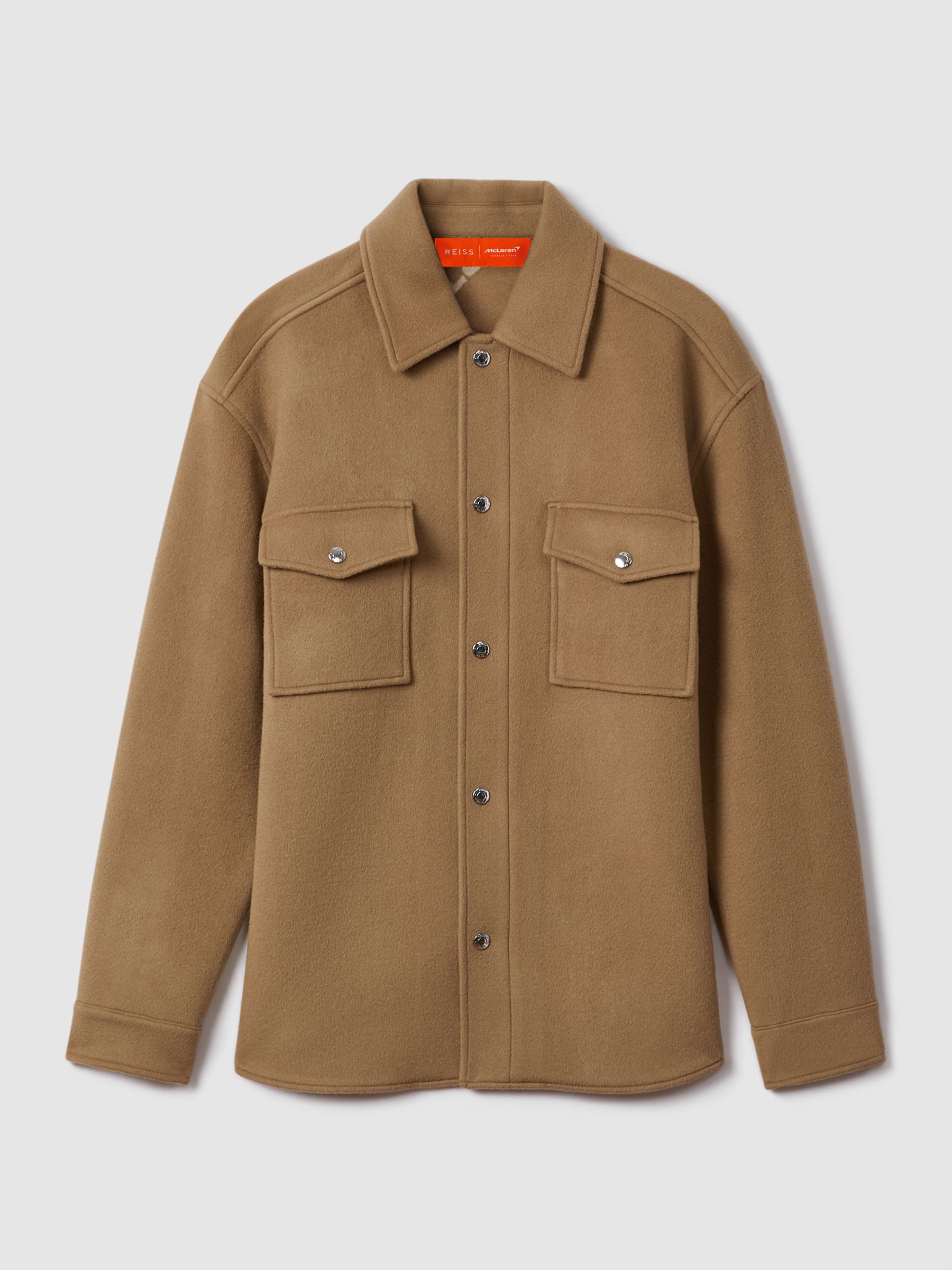 McLaren F1 Wool Blend Twin Pocket Overshirt in Camel - Image 2 of 8