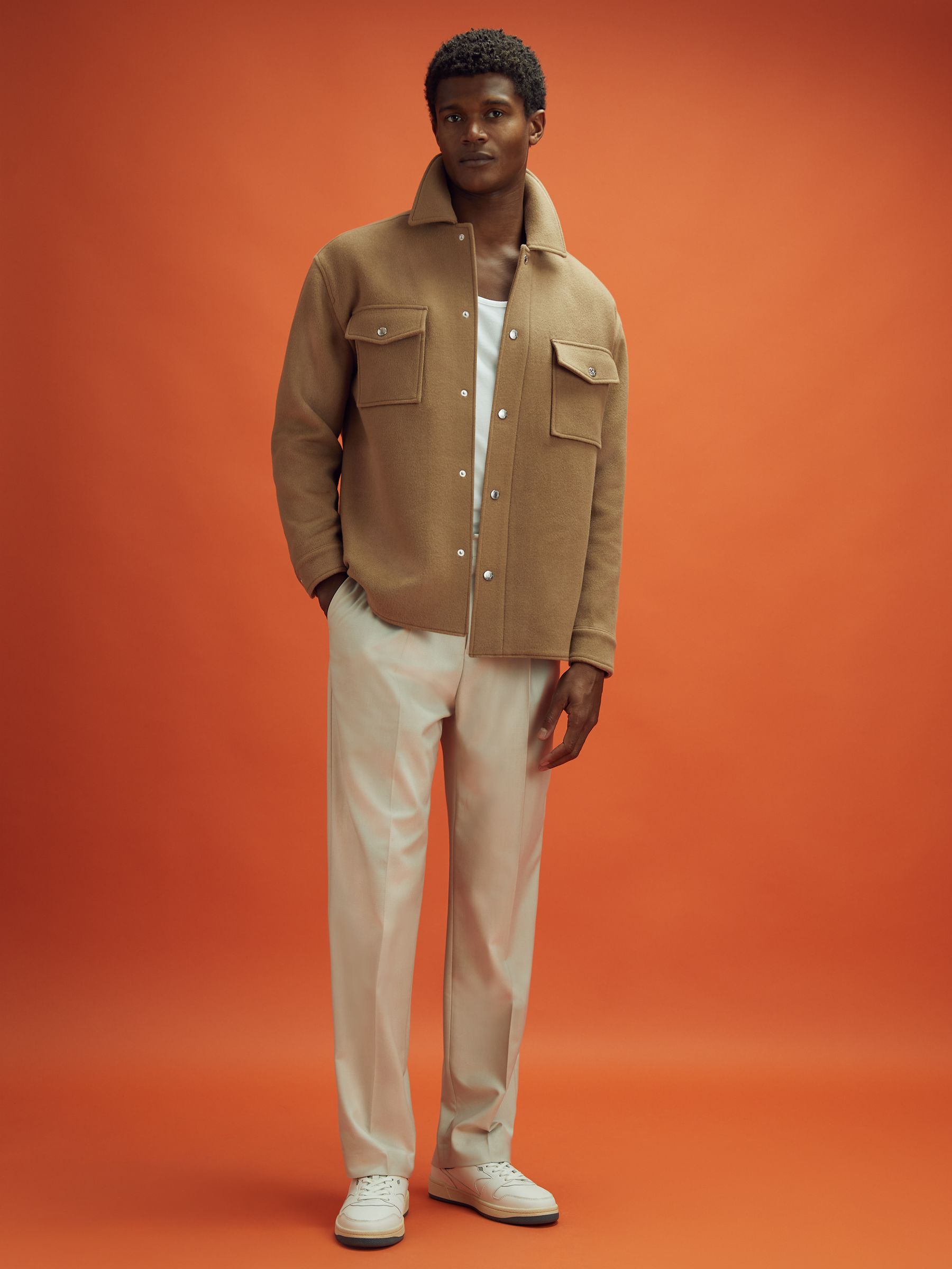 McLaren F1 Wool Blend Twin Pocket Overshirt in Camel - Image 3 of 8