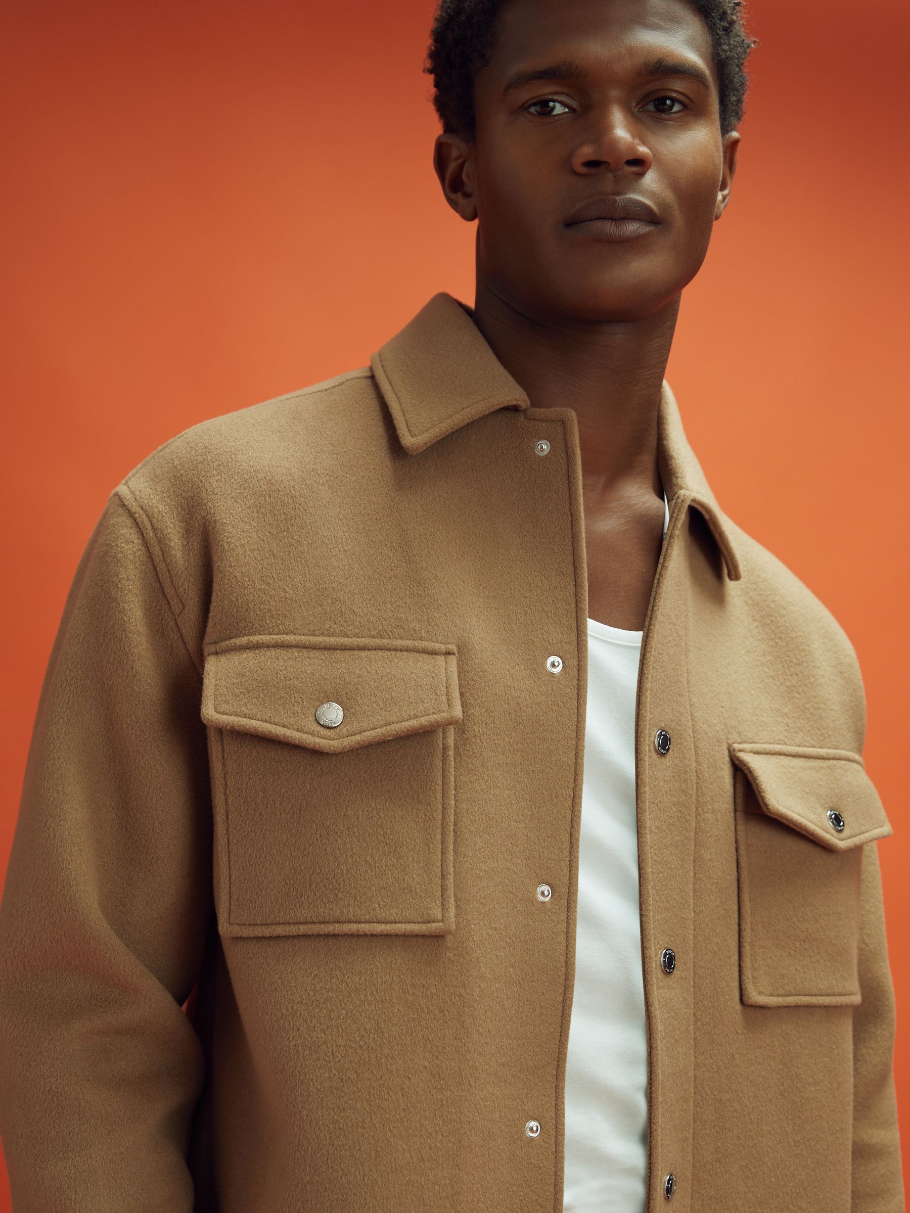 McLaren F1 Wool Blend Twin Pocket Overshirt in Camel - Image 6 of 8