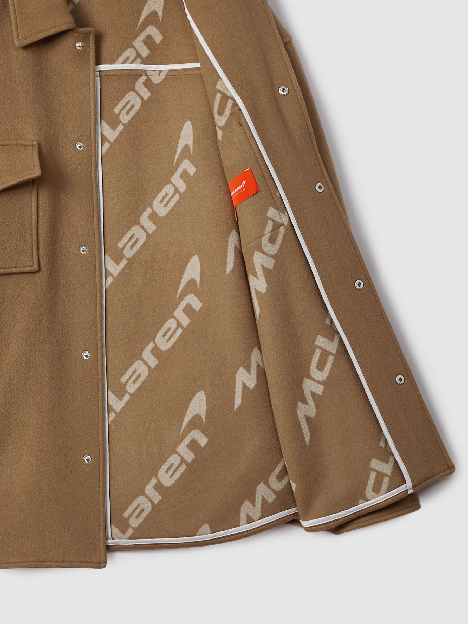 McLaren F1 Wool Blend Twin Pocket Overshirt in Camel - Image 7 of 8