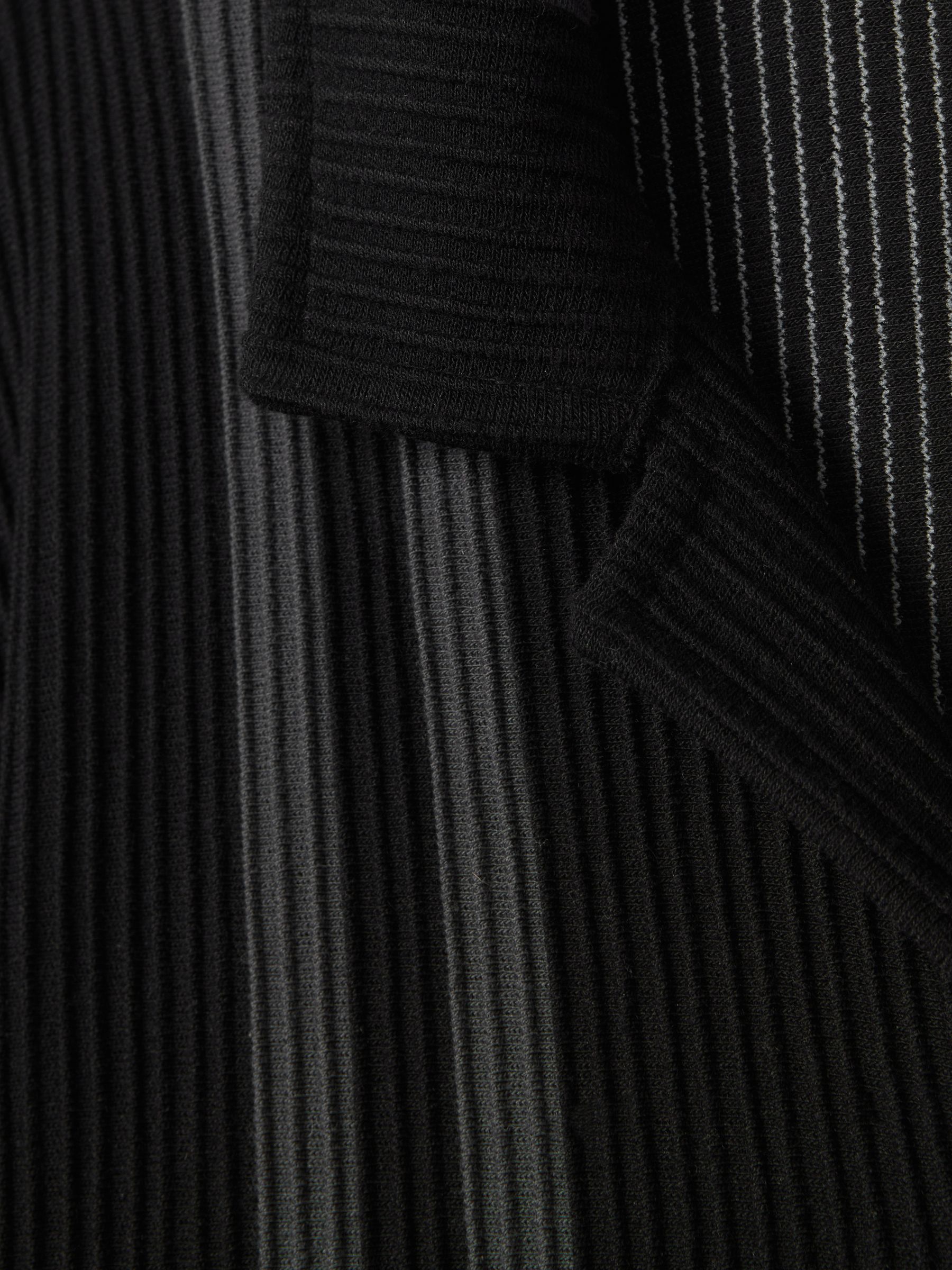 Ribbed Striped Cuban Collar Shirt in Black/Steel Grey - Image 6 of 6