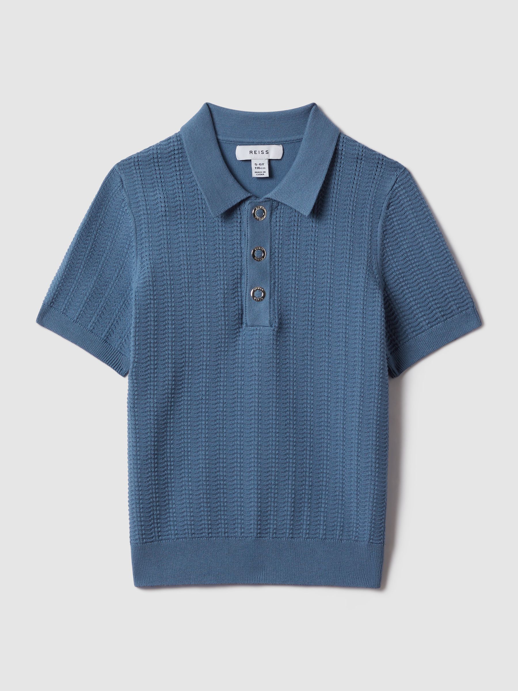 3-9 yrs Textured Modal Blend Polo Shirt in Cornflower Blue - Image 2 of 6