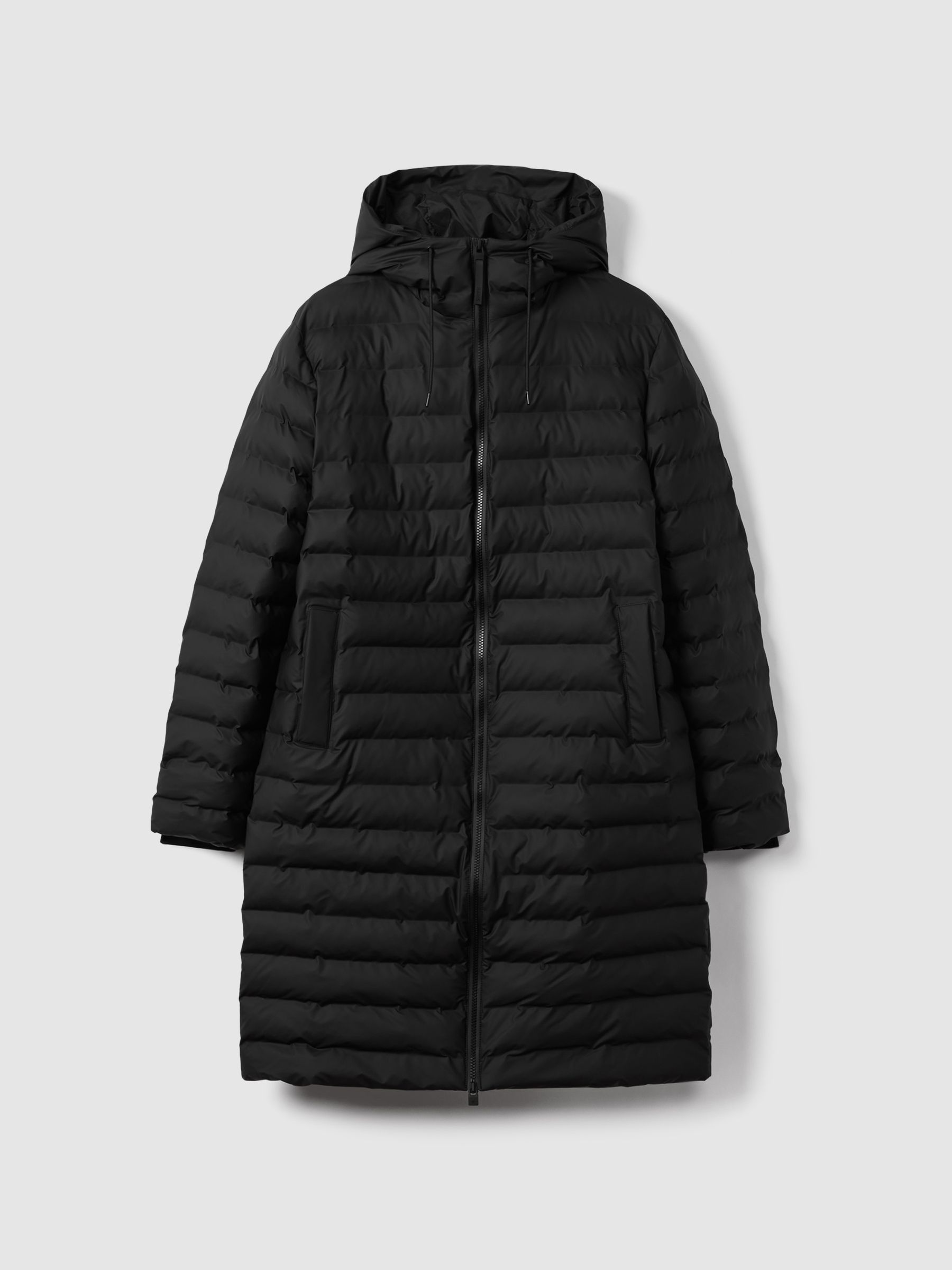 Rains Long Waterproof Puffer Jacket in Black - Image 2 of 6