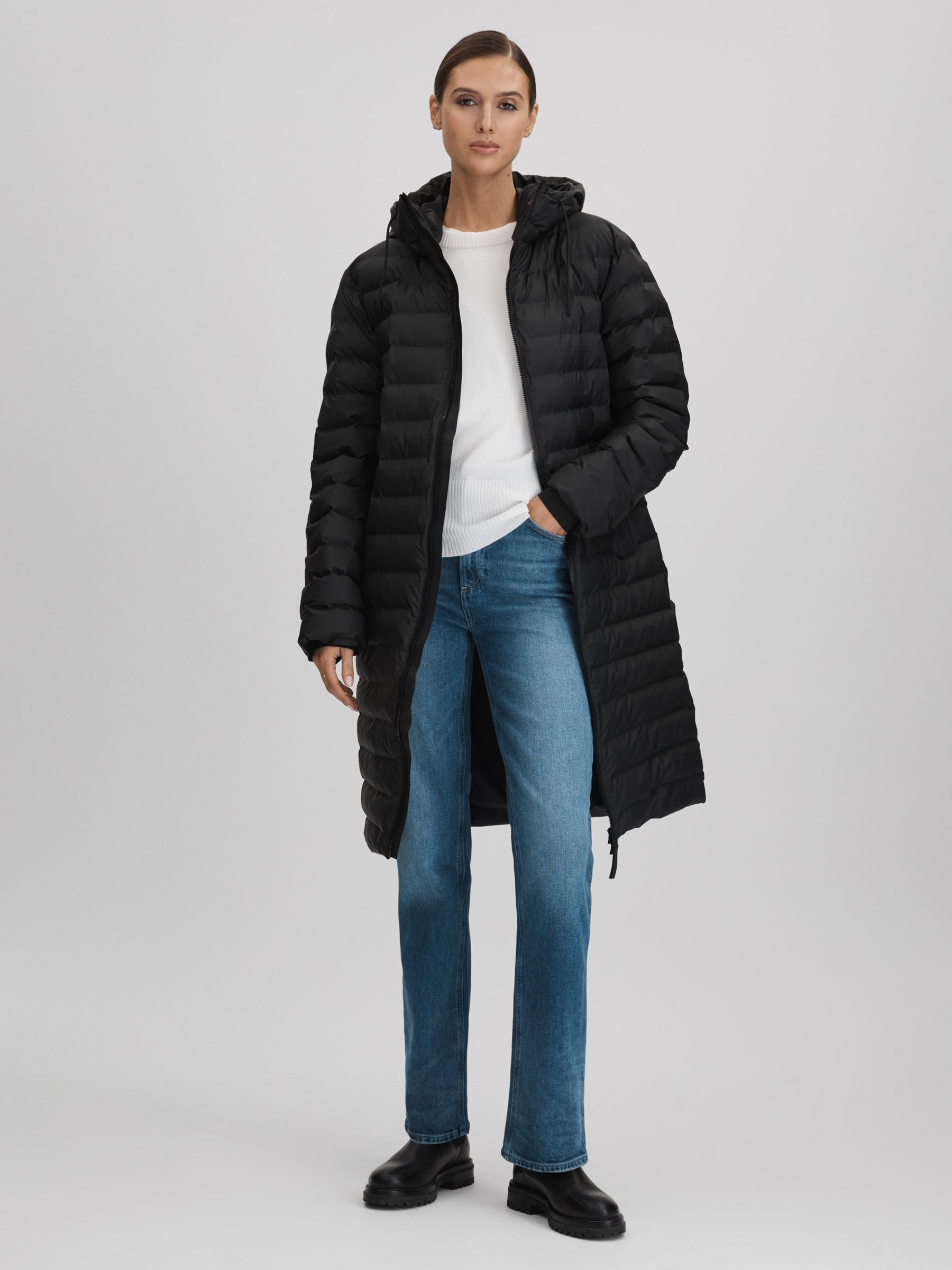 Rains Long Waterproof Puffer Jacket in Black - Image 3 of 6