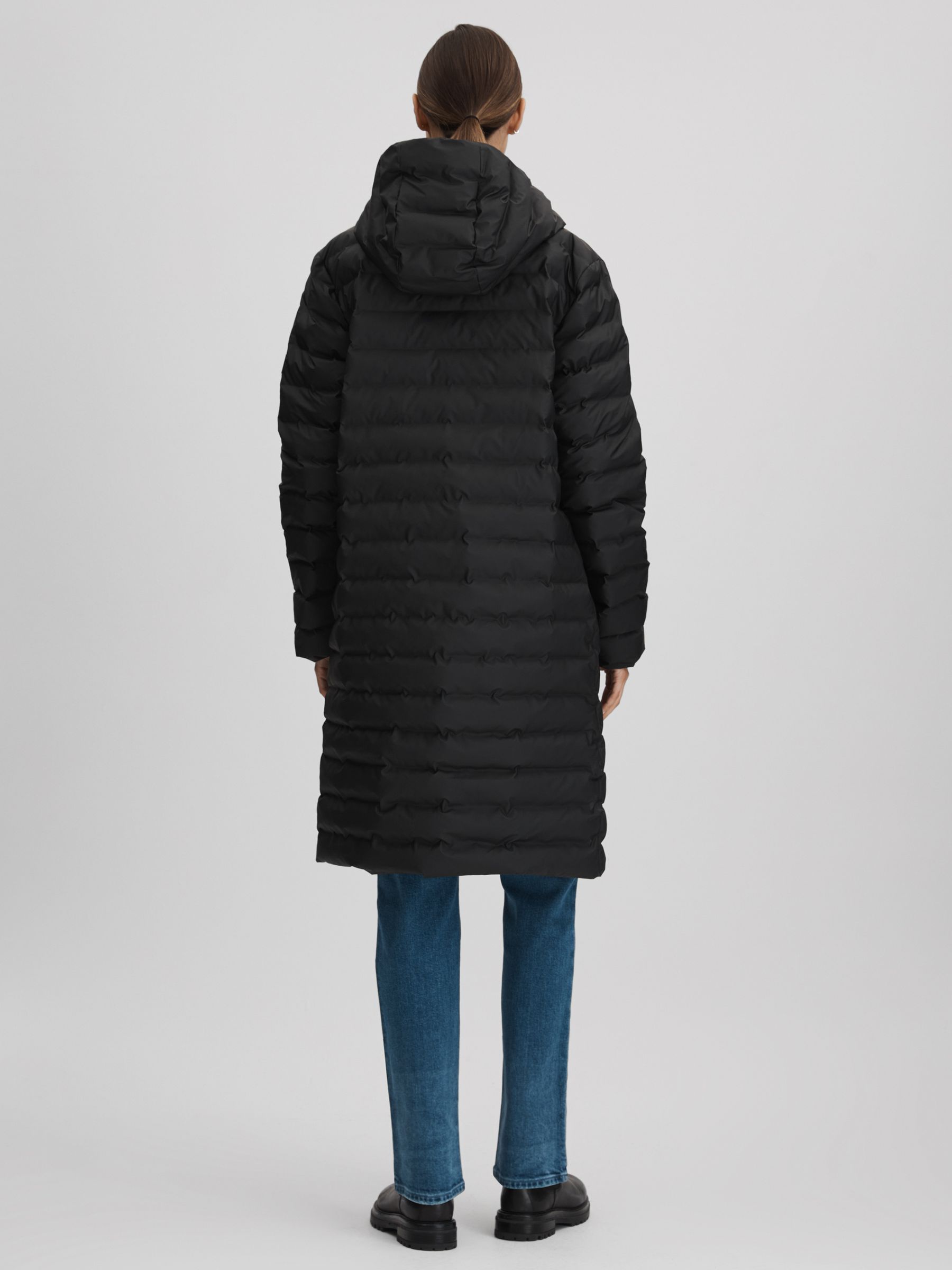 Rains Long Waterproof Puffer Jacket in Black - Image 5 of 6