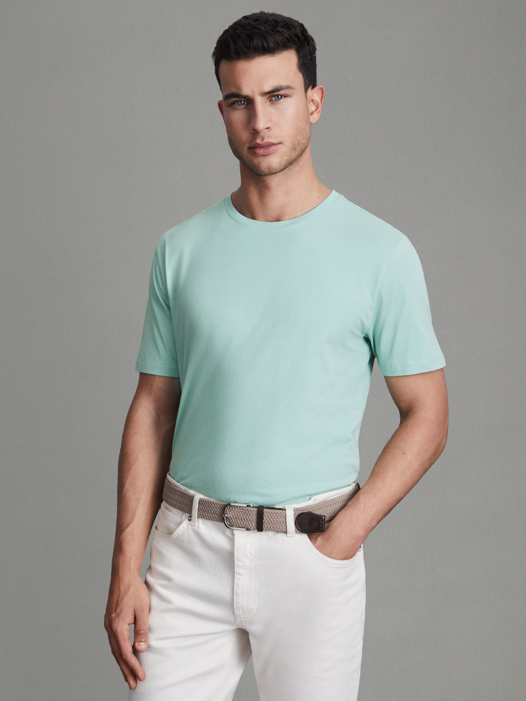 Cotton Crew Neck T-Shirt in Ocean Green - Image 1 of 5