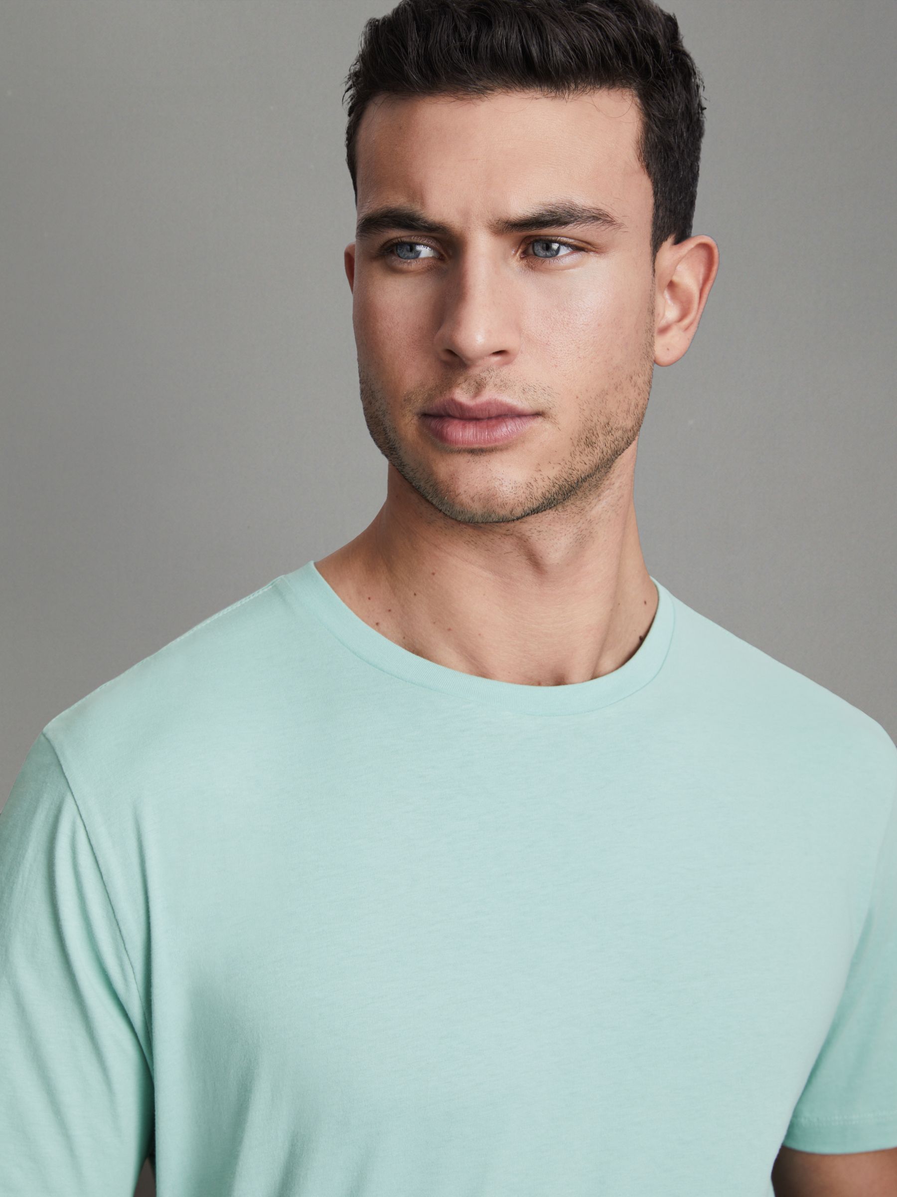 Cotton Crew Neck T-Shirt in Ocean Green - Image 4 of 5