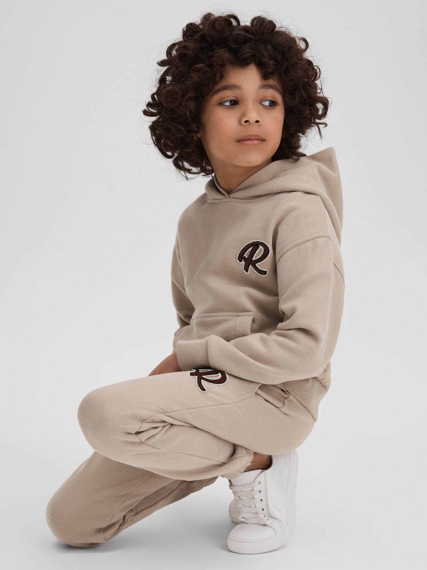 9-13 yrs Cotton Motif Hoodie in Taupe - Image 1 of 4