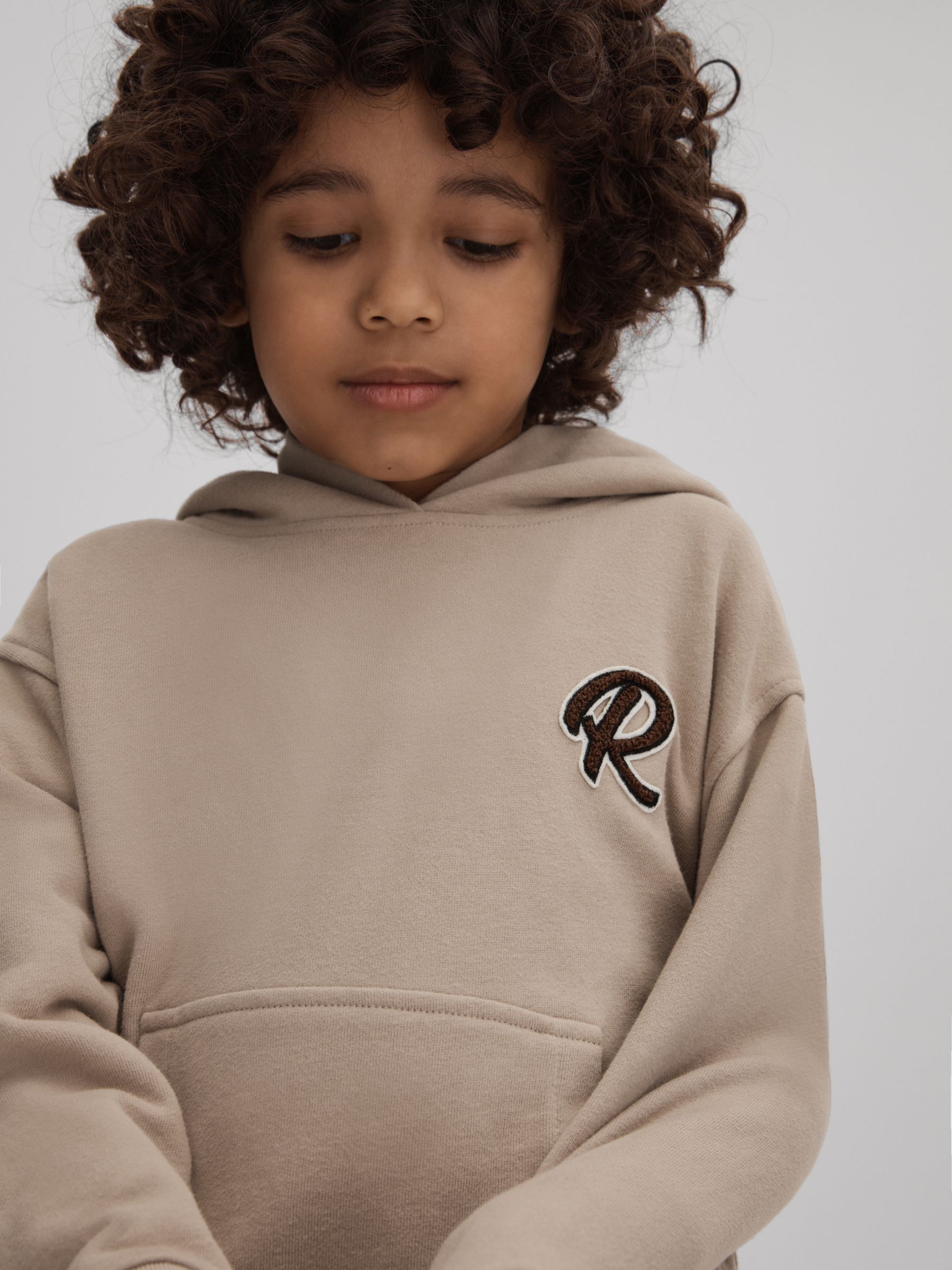 9-13 yrs Cotton Motif Hoodie in Taupe - Image 3 of 4