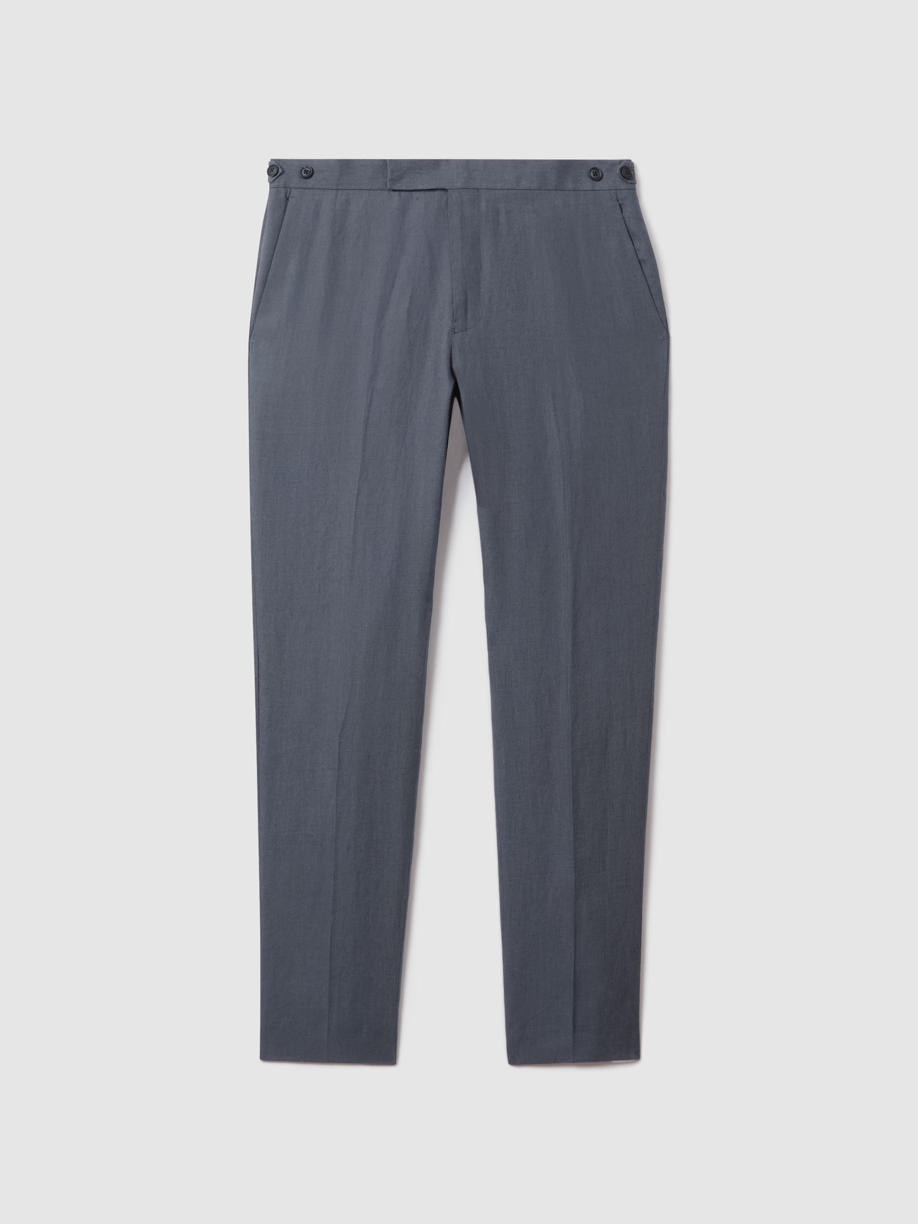 Kin Airforce Blue Slim Fit 100% Linen Adjuster Trousers - Image 2 of 6