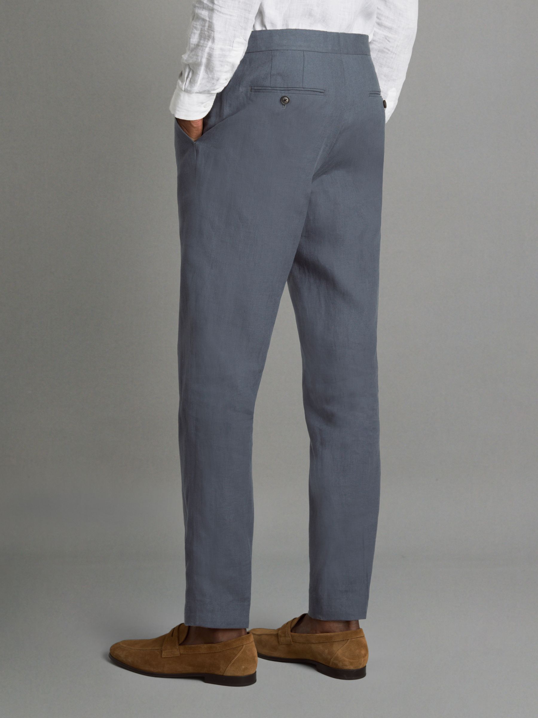Kin Airforce Blue Slim Fit 100% Linen Adjuster Trousers - Image 5 of 6