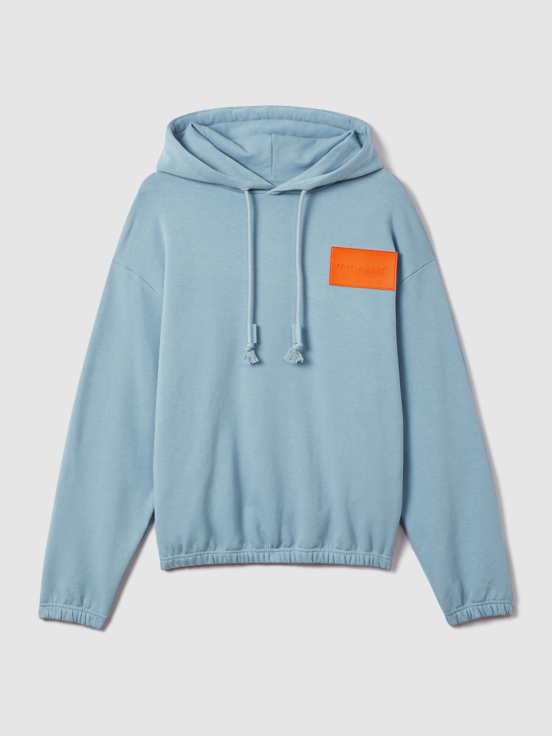 McLaren F1 Leather Patch Drawstring Hoodie in Soft Blue - Image 2 of 10
