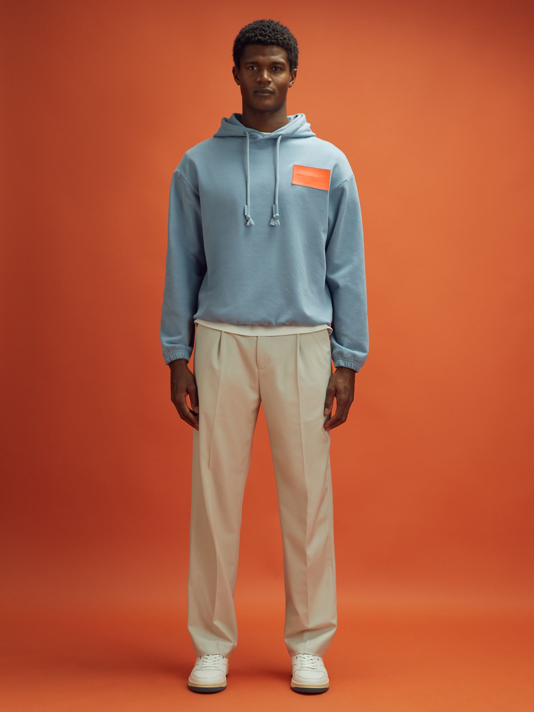 McLaren F1 Leather Patch Drawstring Hoodie in Soft Blue - Image 3 of 10