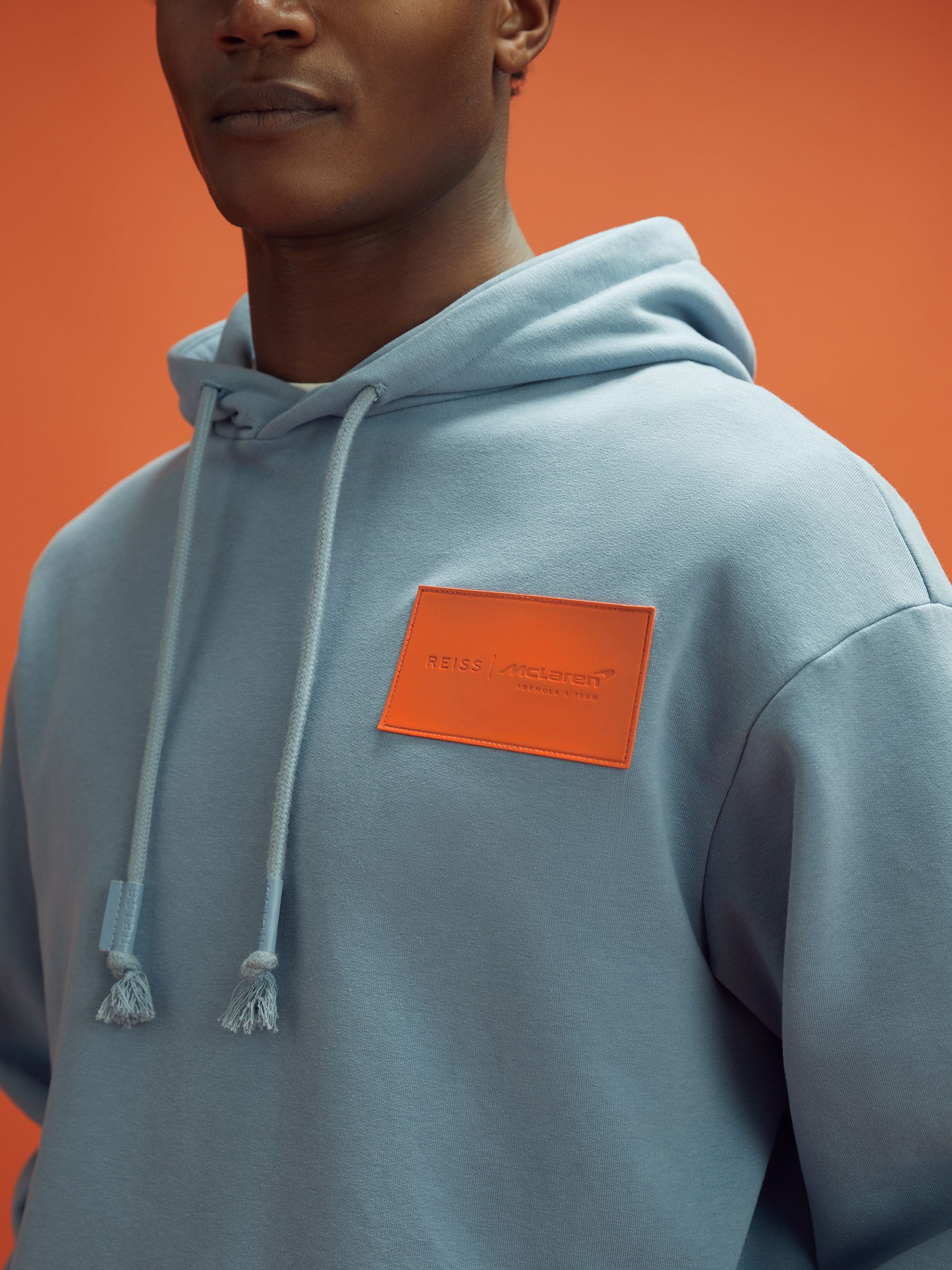 McLaren F1 Leather Patch Drawstring Hoodie in Soft Blue - Image 4 of 10